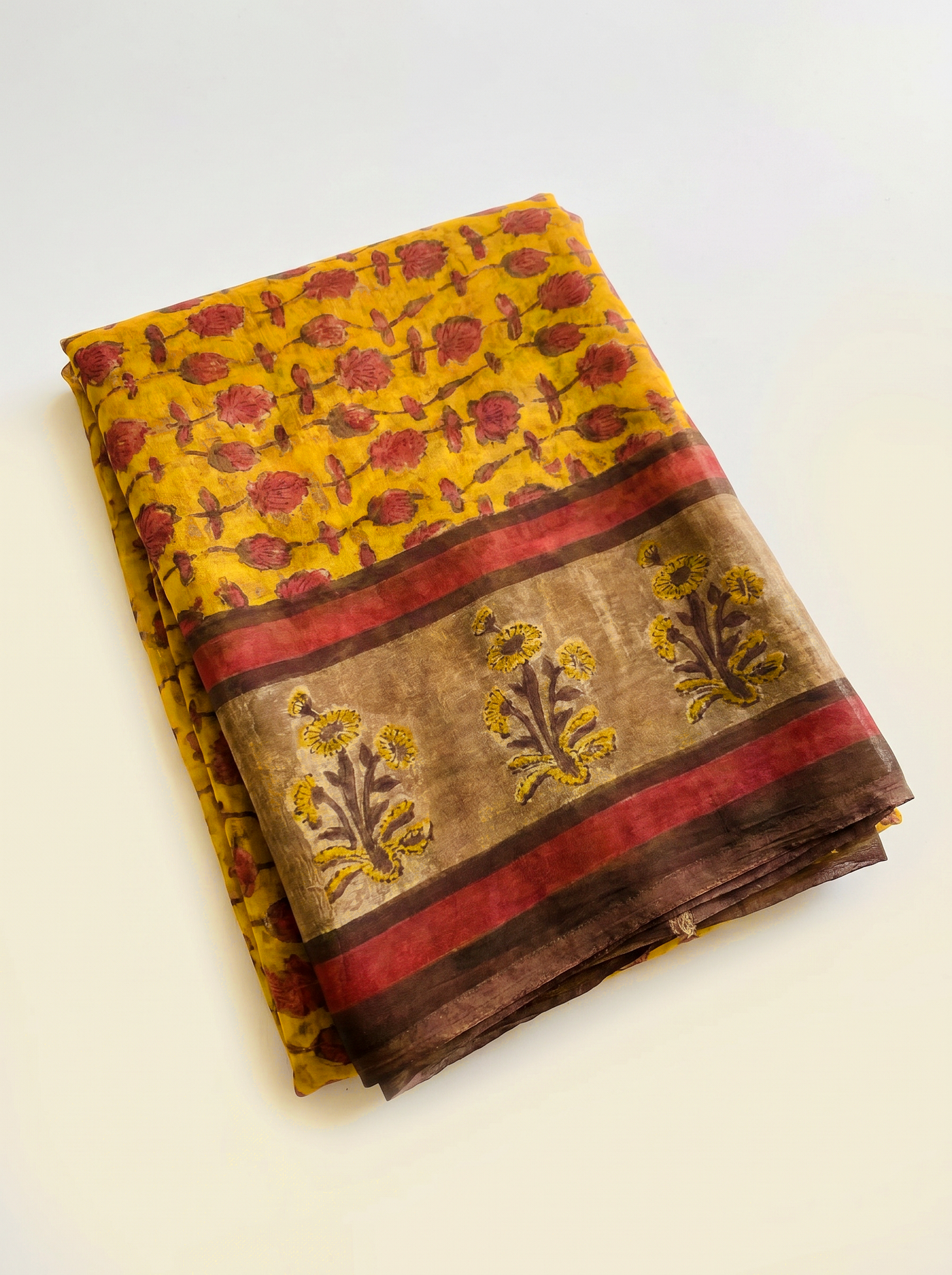 Pure Double Diamond Chiffon Saree | Burnt Orange + Deep Red Bagru Handblock Ajrakh Print | Natural Dye | Nazakat image 5