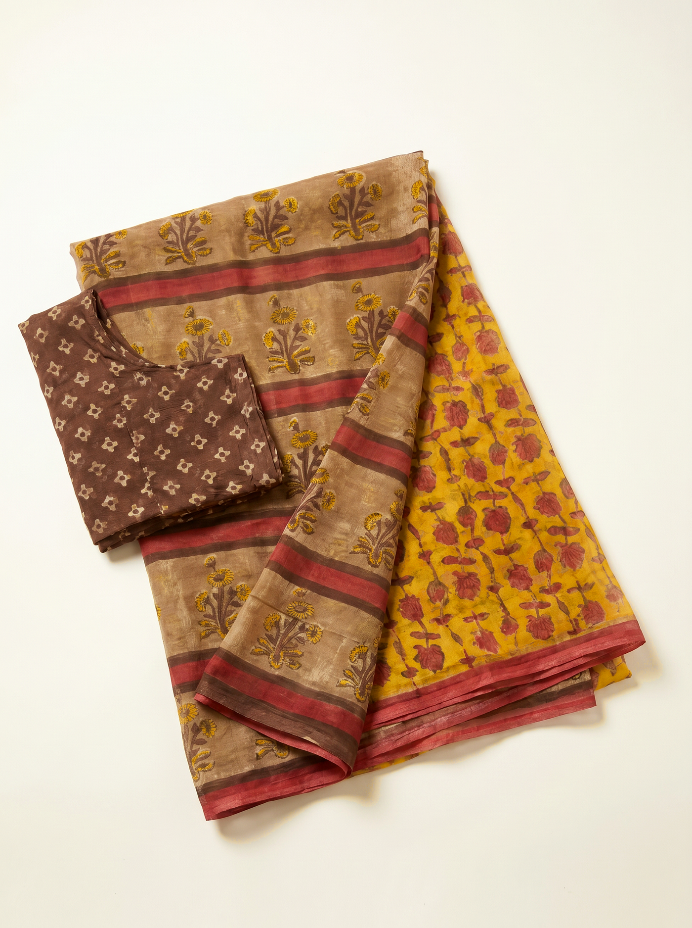 Pure Double Diamond Chiffon Saree | Burnt Orange + Deep Red Bagru Handblock Ajrakh Print | Natural Dye | Nazakat image 6