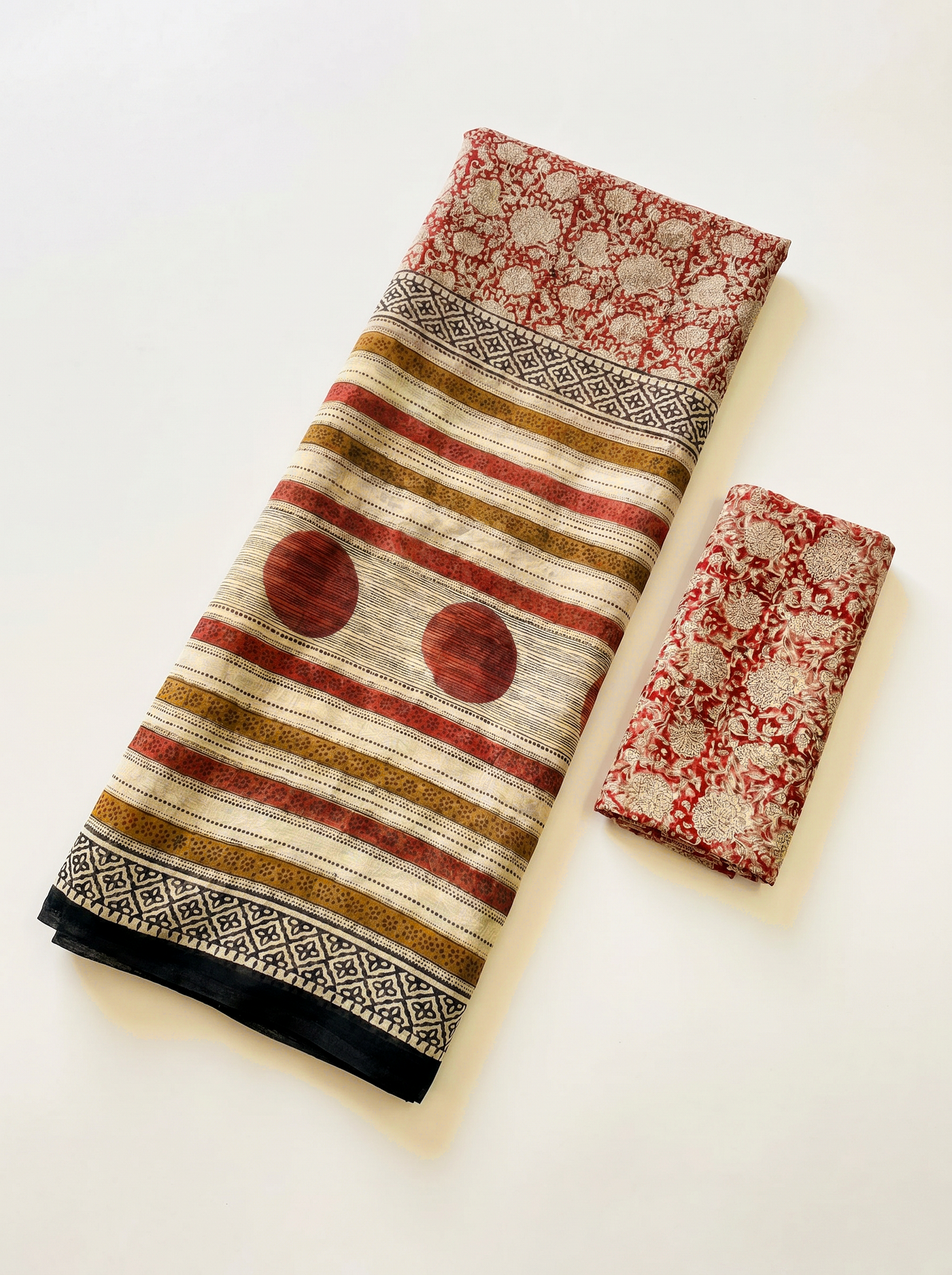 Pure Double Diamond Chiffon Saree | Burnt Orange + Off White + Beige + Wine Bagru Handblock Ajrakh Print | Natural Dye | Nazakat image 6