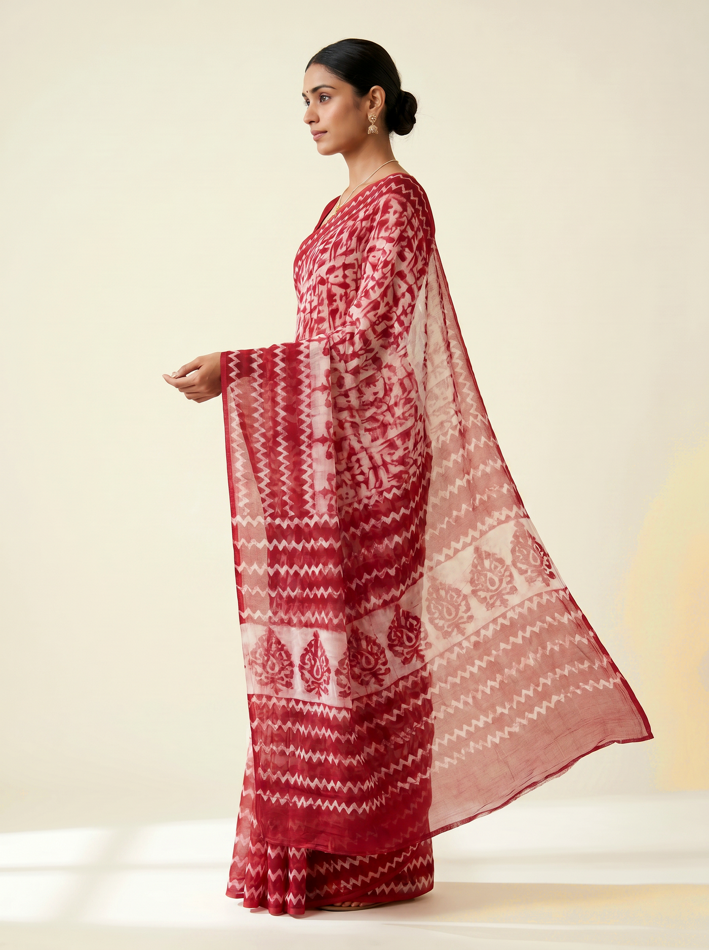 Pure Double Diamond Chiffon Saree | Crimson Bagru Handblock Ajrakh Printed | Natural Dye | Nazakat image 2