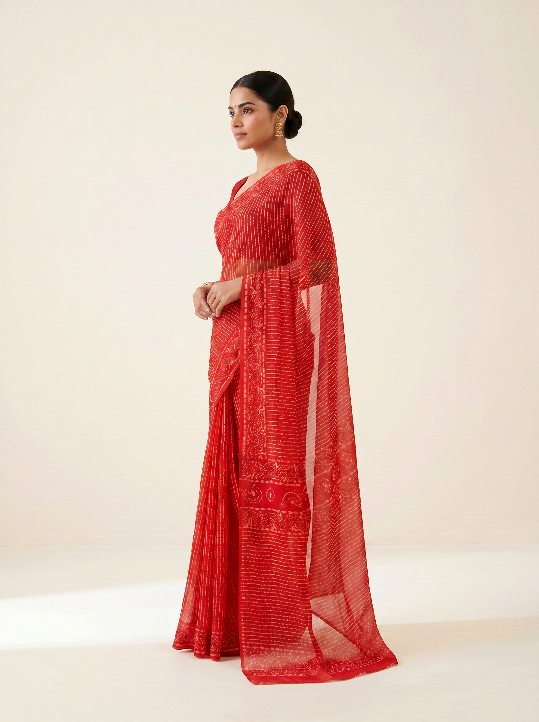 Pure Double Diamond Chiffon Saree | Crimson Bagru Handblock Ajrakh Self Design | Natural Dye | Nazakat image 2