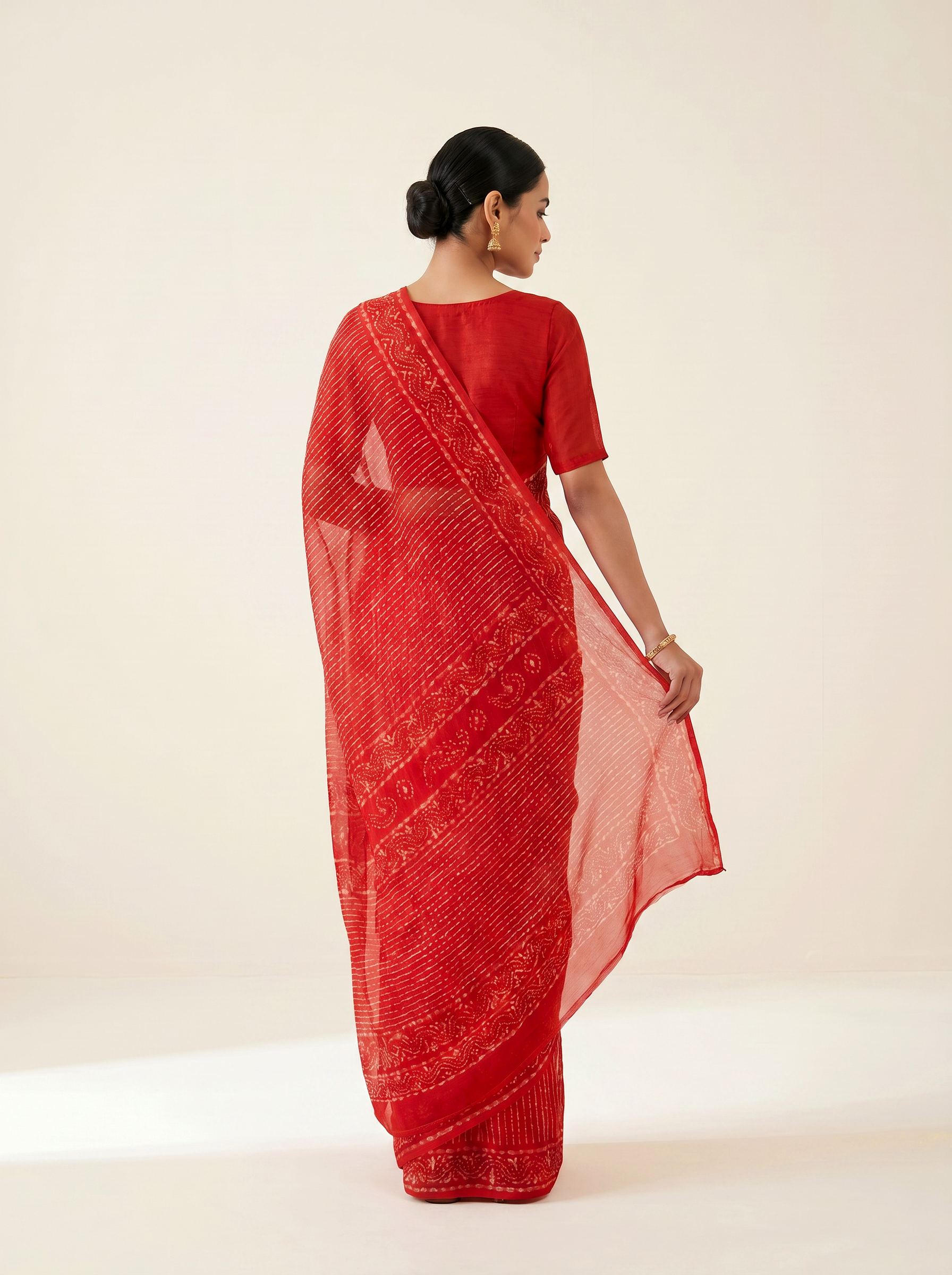 Pure Double Diamond Chiffon Saree | Crimson Bagru Handblock Ajrakh Self Design | Natural Dye | Nazakat image 3
