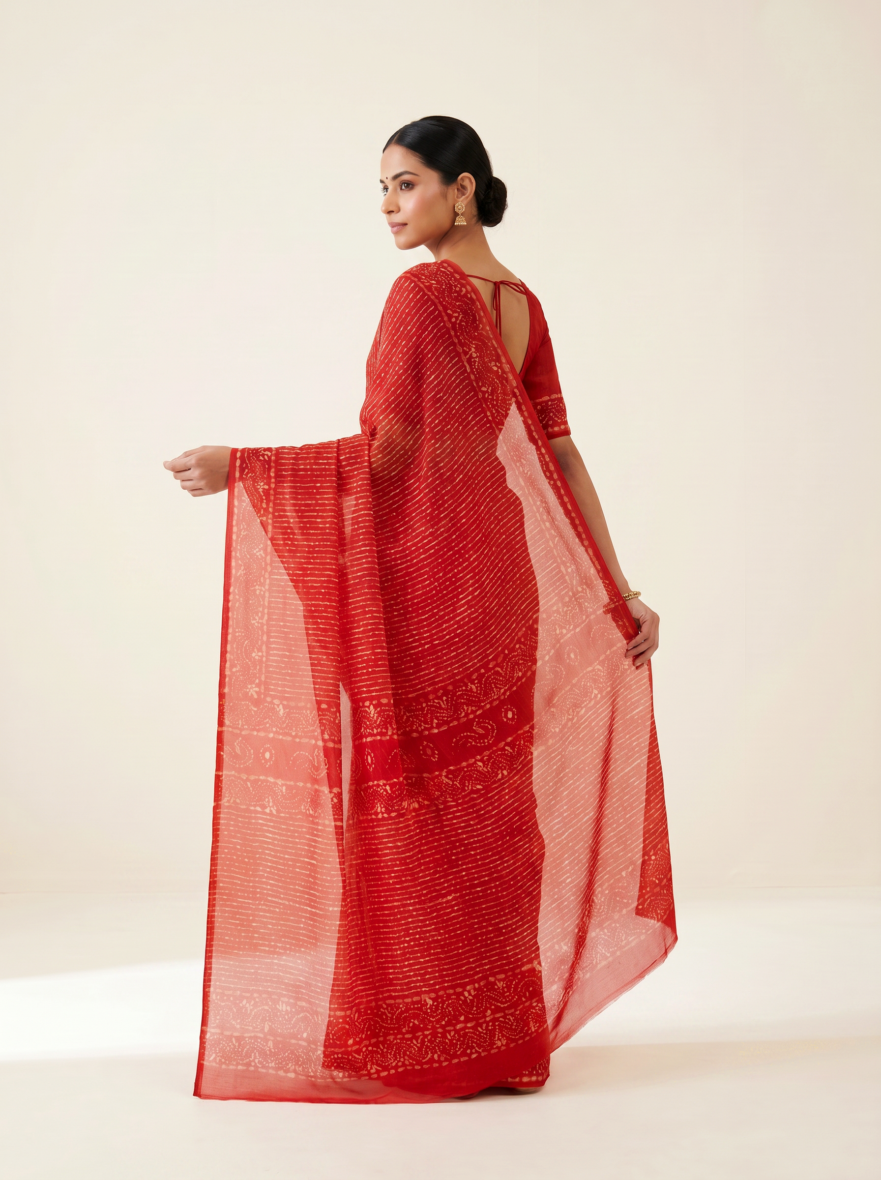Pure Double Diamond Chiffon Saree | Crimson Bagru Handblock Ajrakh Self Design | Natural Dye | Nazakat image 4