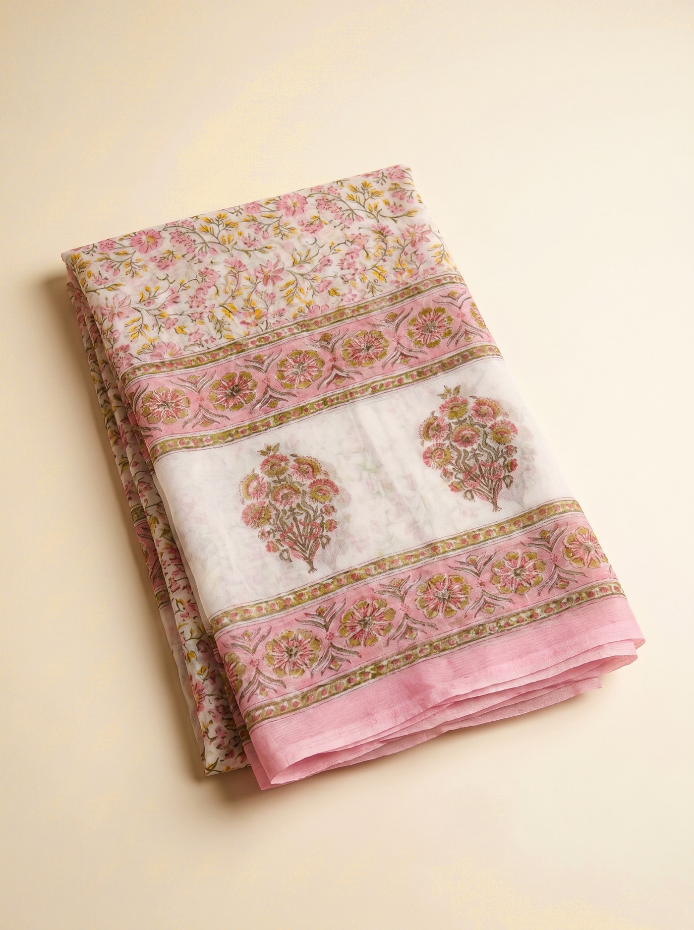 Pure Double Diamond Chiffon Saree | Deep Red + Off White + Silver Grey + Ochre + Grey Bagru Handblock Ajrakh Print | Natural Dye | Nazakat image 5