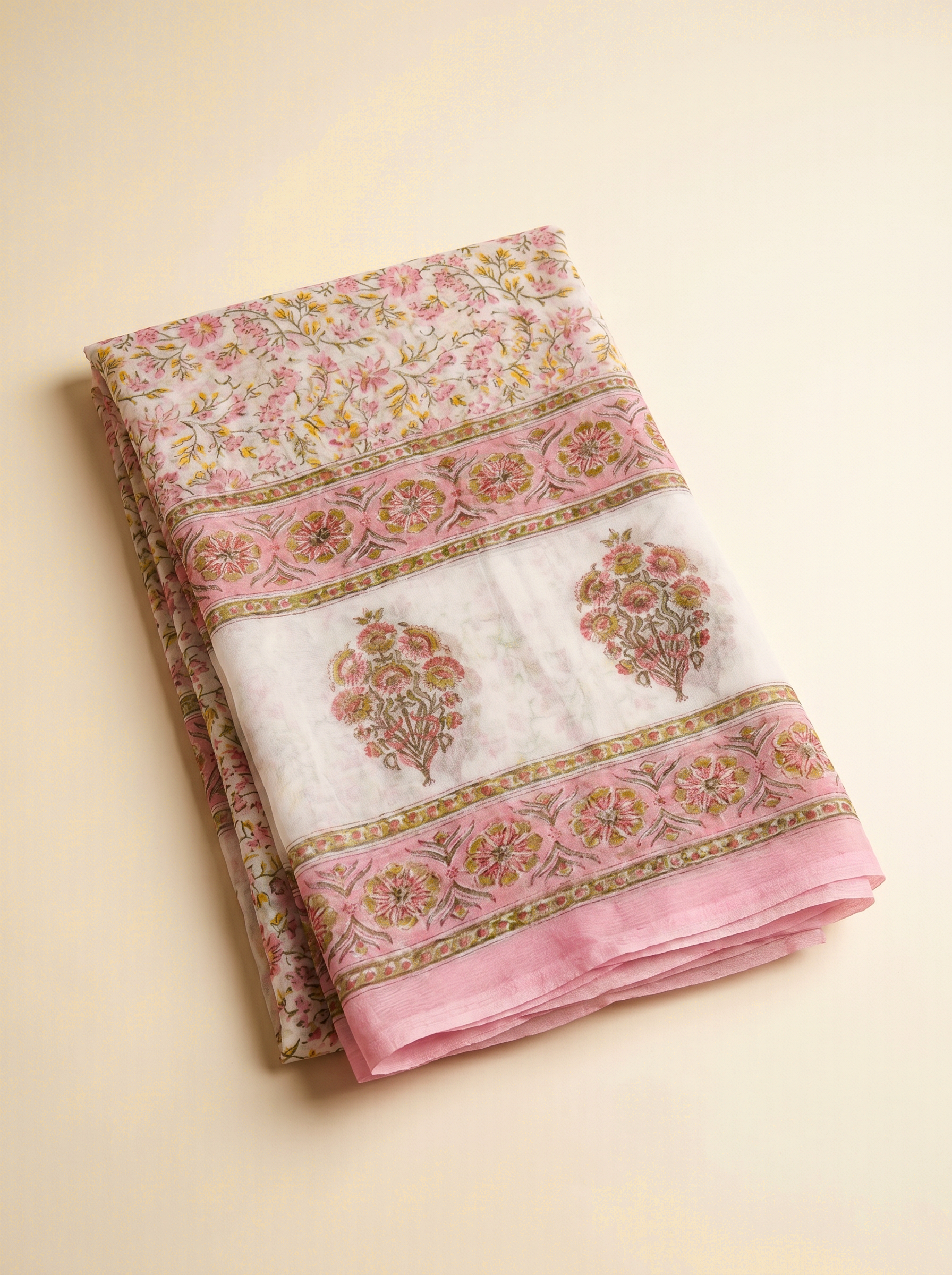 Pure Double Diamond Chiffon Saree | Deep Red + Off White + Silver Grey + Ochre + Grey Bagru Handblock Ajrakh Print | Natural Dye | Nazakat image 5
