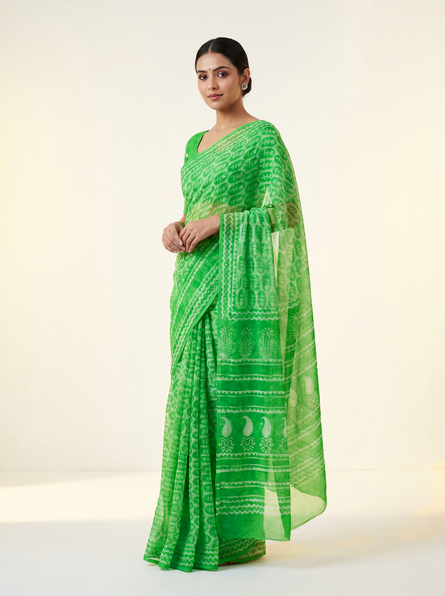 Assorted pure double diamond chiffon saree with Bagru Ajrakh print