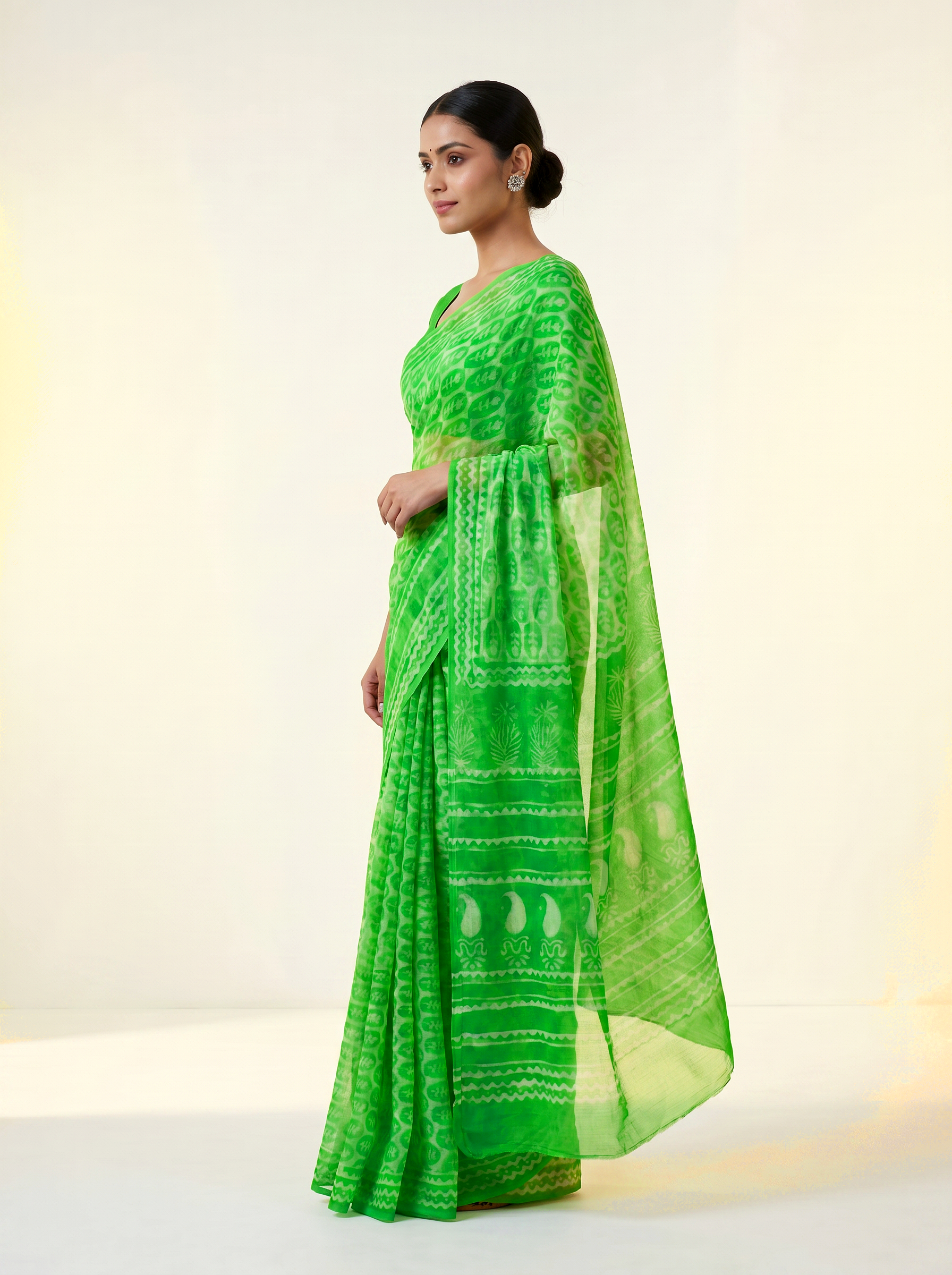 Pure Double Diamond Chiffon Saree | Assorted Bagru Handblock Ajrakh Self Design | Natural Dye | Nazakat image 2