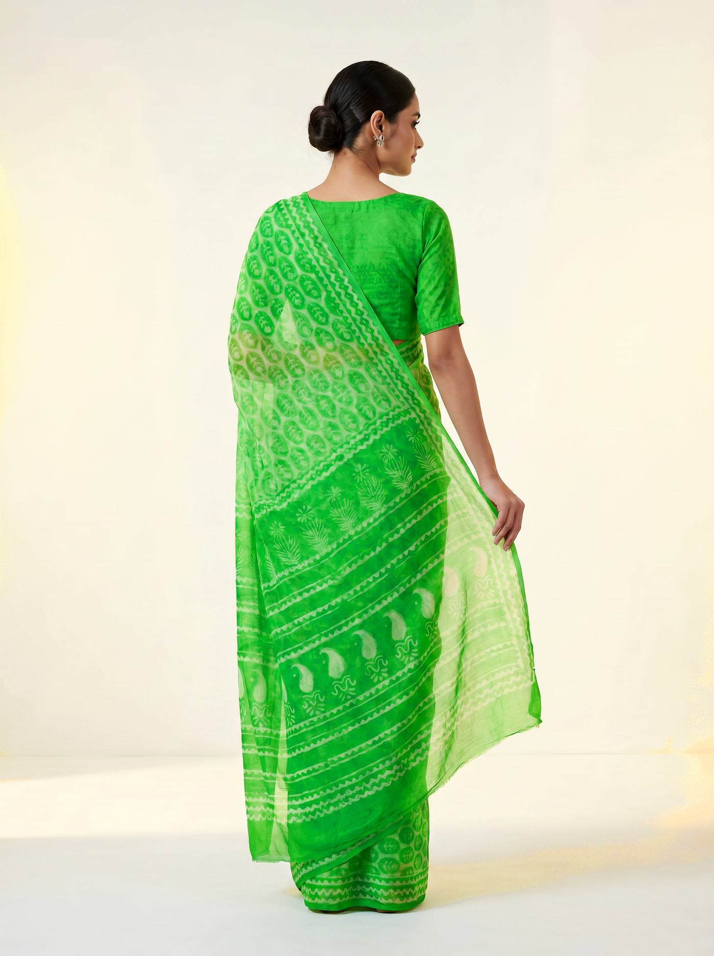 Pure Double Diamond Chiffon Saree | Assorted Bagru Handblock Ajrakh Self Design | Natural Dye | Nazakat image 3