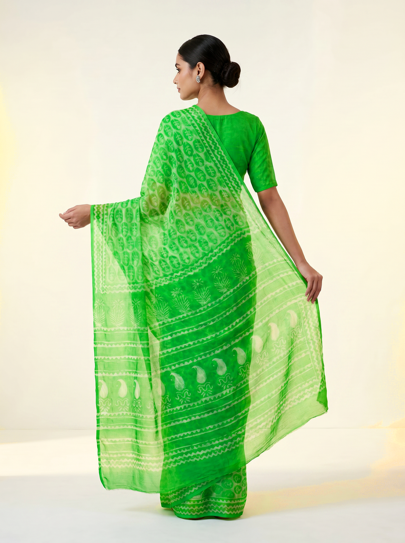 Pure Double Diamond Chiffon Saree | Assorted Bagru Handblock Ajrakh Self Design | Natural Dye | Nazakat image 4