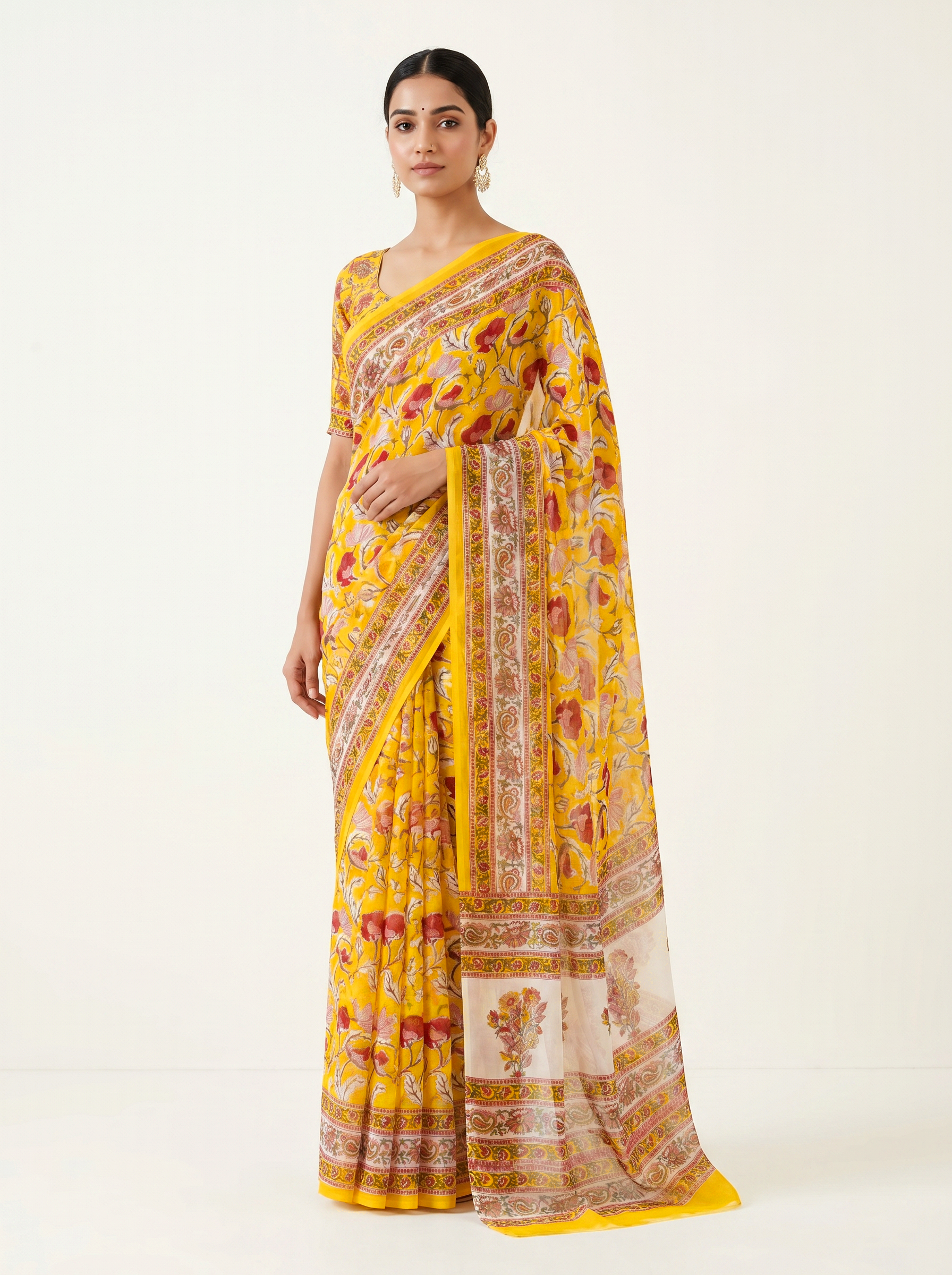 Dusty Pink + Golden + Beige pure double diamond chiffon saree with Bagru Ajrakh print