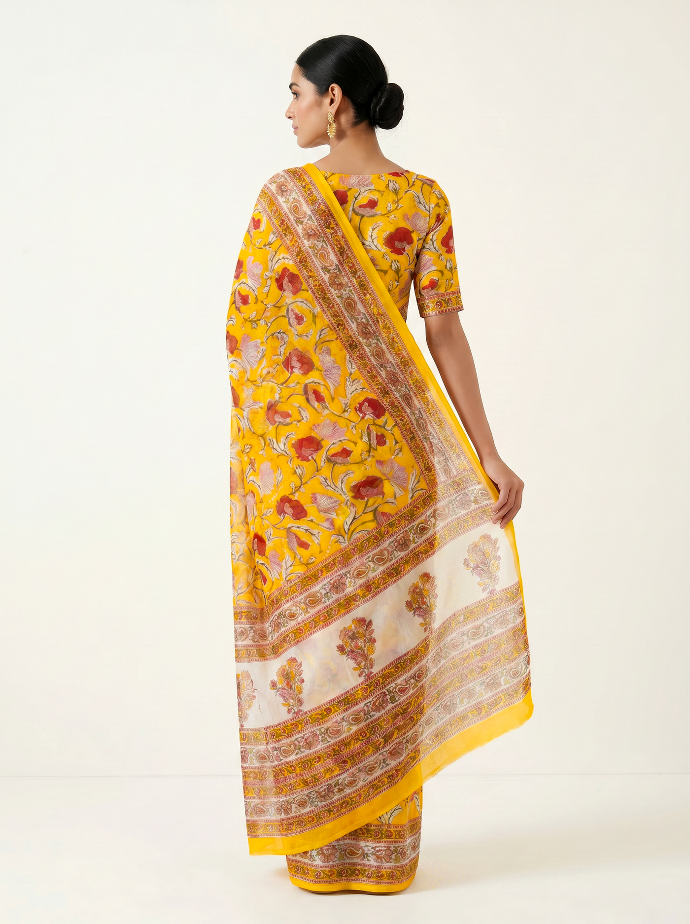 Pure Double Diamond Chiffon Saree | Dusty Pink + Golden + Beige Bagru Handblock Ajrakh Golden Zari | Natural Dye | Nazakat image 3