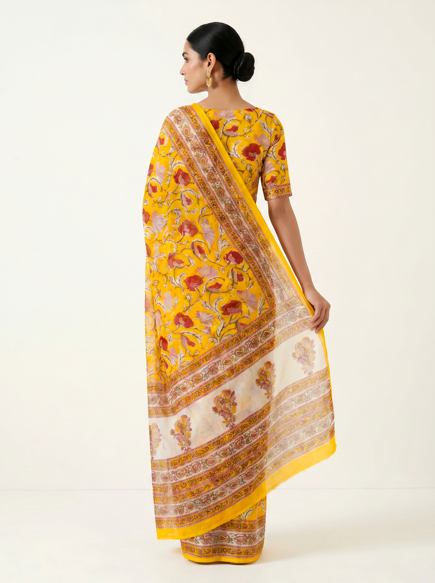 Pure Double Diamond Chiffon Saree | Dusty Pink + Golden + Beige Bagru Handblock Ajrakh Golden Zari | Natural Dye | Nazakat image 3