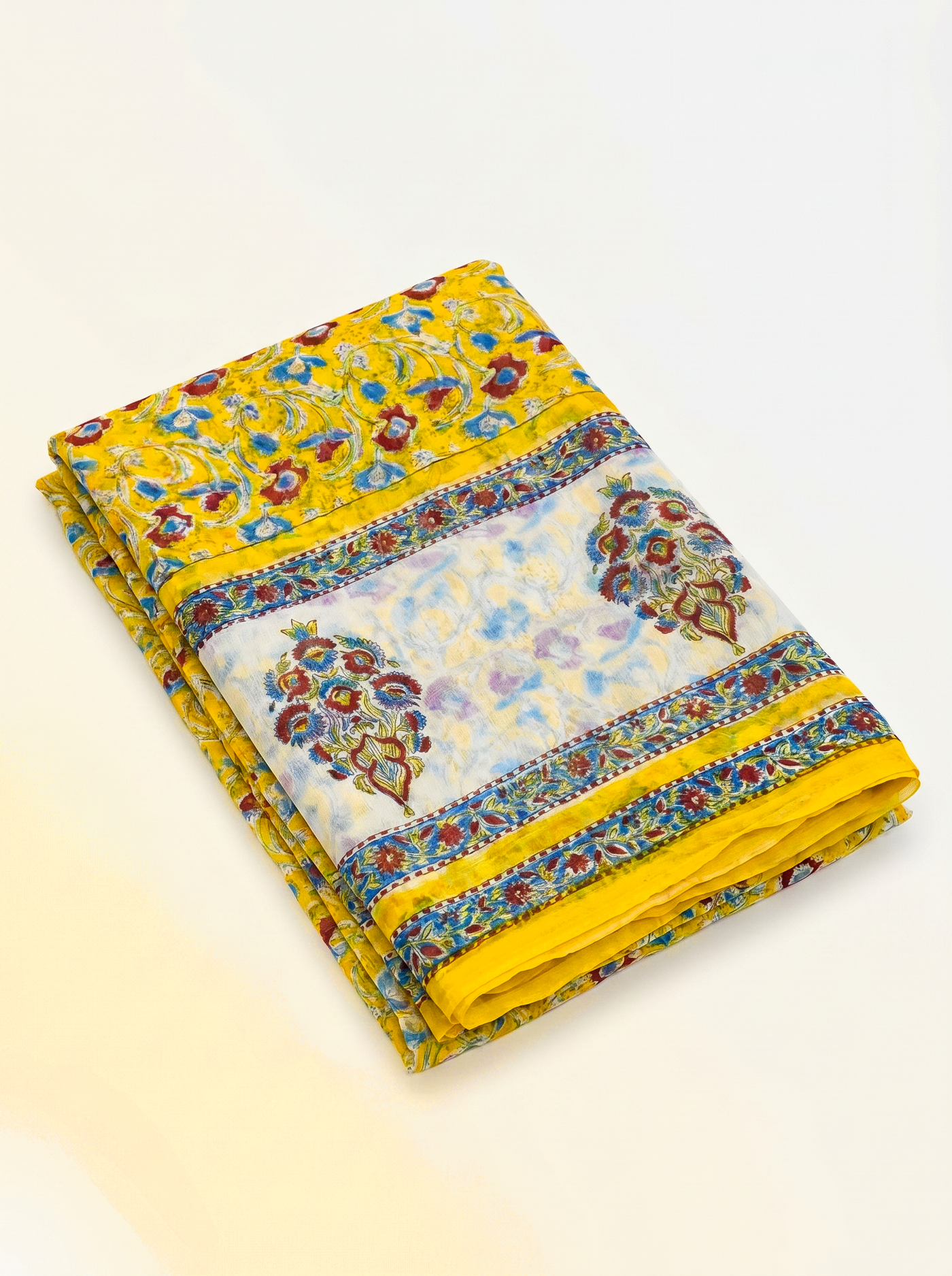 Pure Double Diamond Chiffon Saree | Teal Blue + Golden Bagru Handblock Ajrakh Golden Zari | Natural Dye | Nazakat image 5