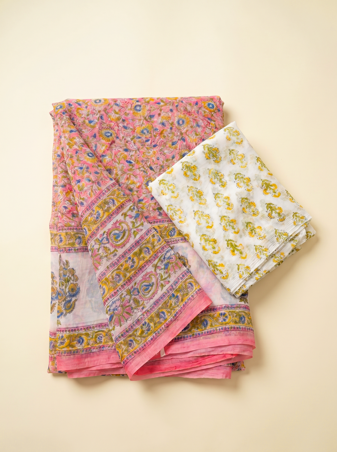 Pure Double Diamond Chiffon Saree | Dusty Pink + Off White + Ochre + Beige Bagru Handblock Ajrakh Print | Natural Dye | Nazakat image 5