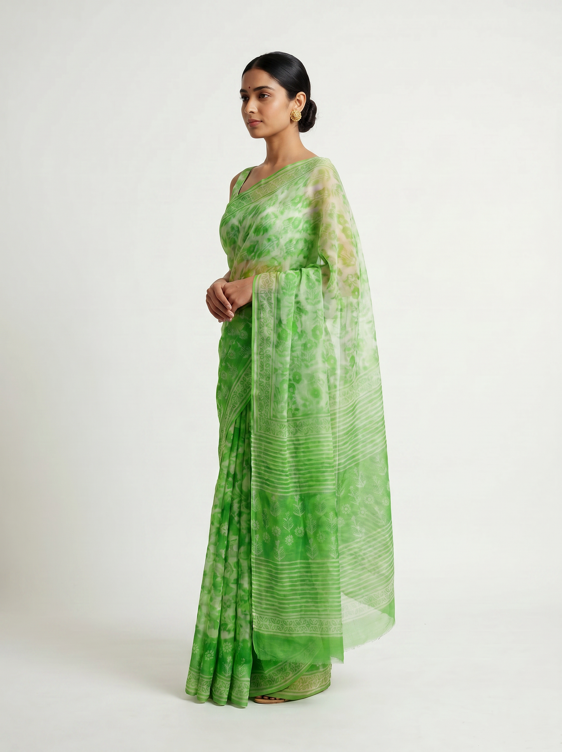 Pure Double Diamond Chiffon Saree | Assorted Bagru Handblock Ajrakh Self Design | Natural Dye | Nazakat image 2