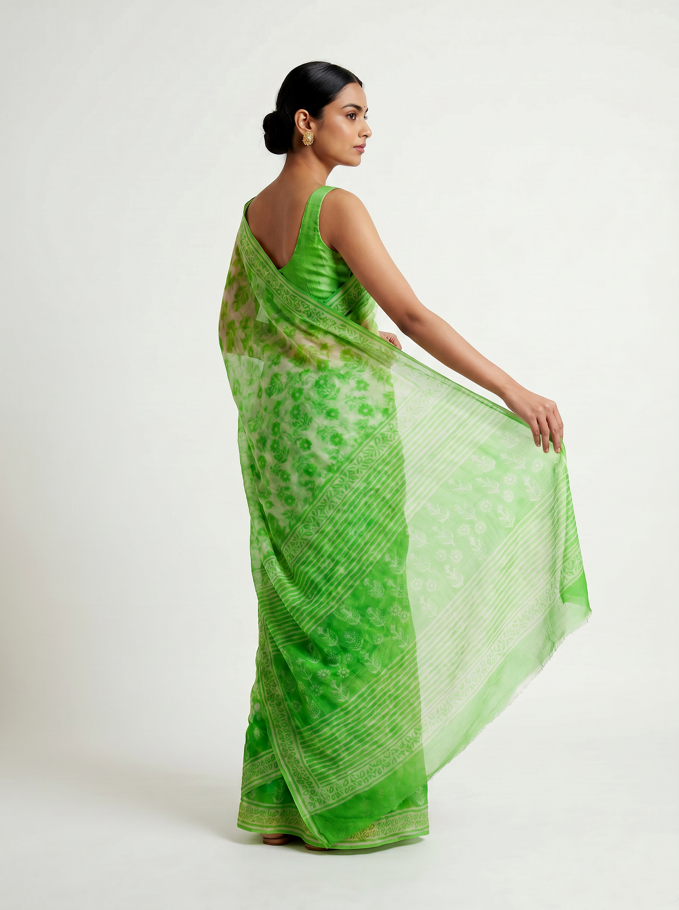 Pure Double Diamond Chiffon Saree | Assorted Bagru Handblock Ajrakh Self Design | Natural Dye | Nazakat image 4