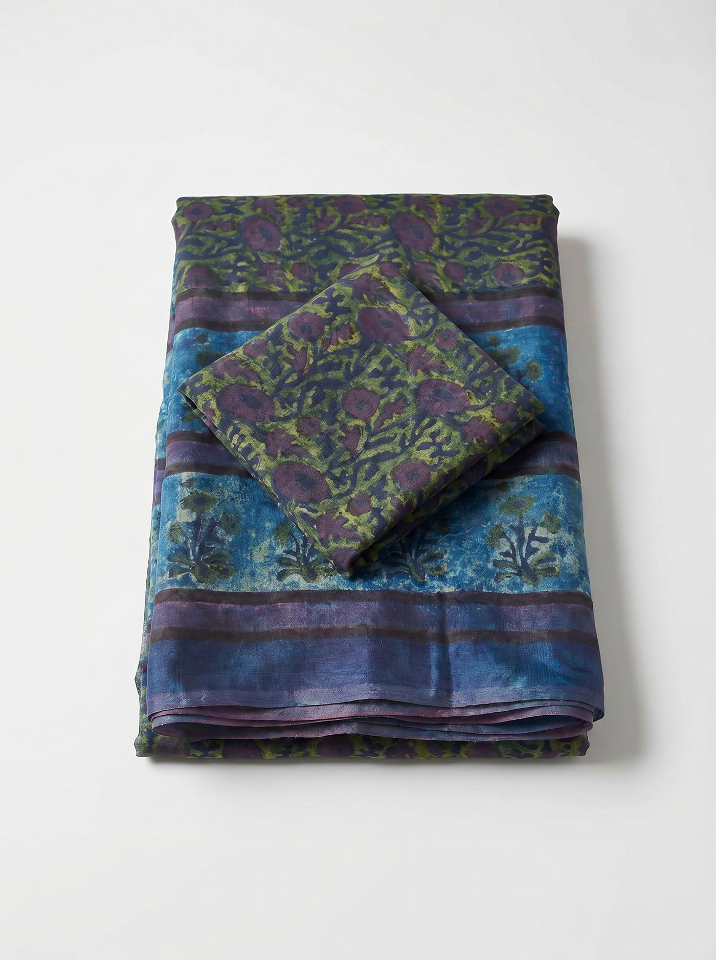 Pure Double Diamond Chiffon Saree | Sky Blue Bagru Handblock Ajrakh Self Design | Natural Dye | Nazakat | Design 2 image 5
