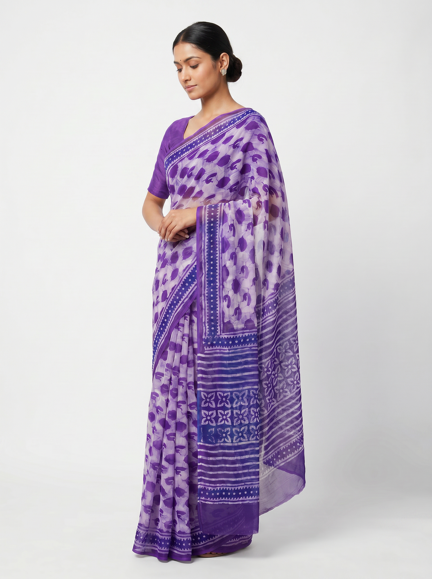 Pure Double Diamond Chiffon Saree | Violet Bagru Handblock Ajrakh Printed | Natural Dye | Nazakat | Design 2 image 2