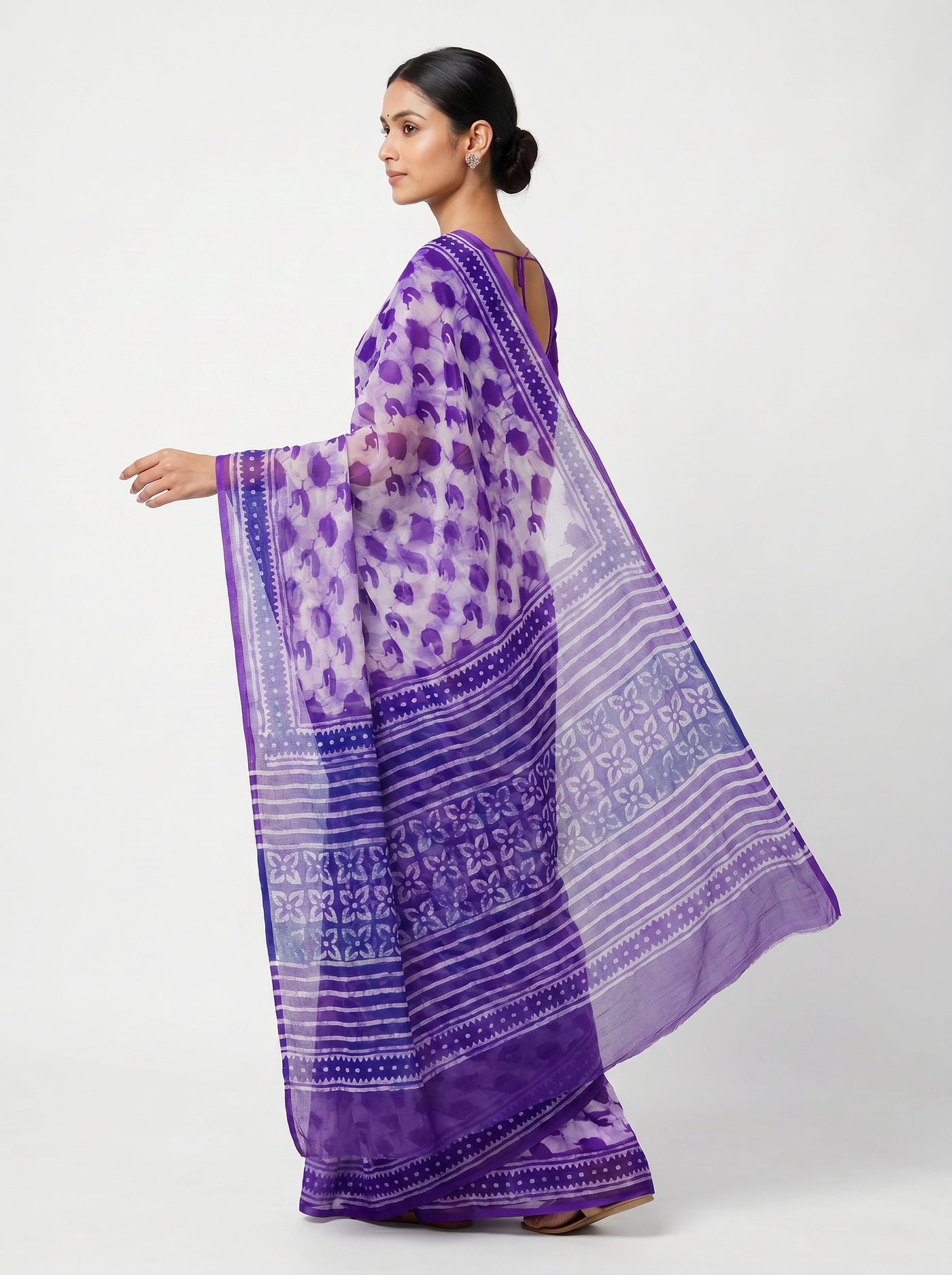 Pure Double Diamond Chiffon Saree | Violet Bagru Handblock Ajrakh Printed | Natural Dye | Nazakat | Design 2 image 4