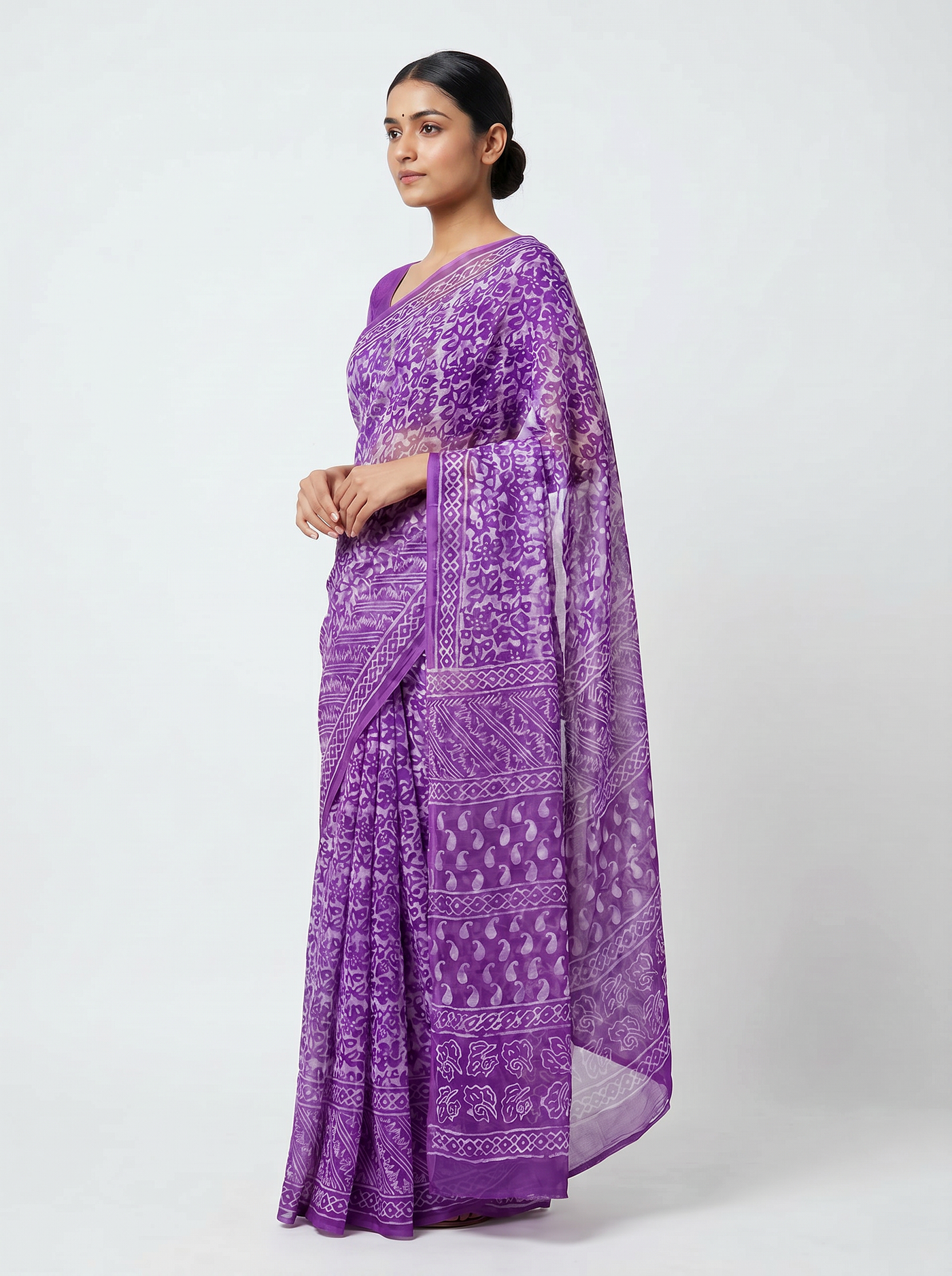 Pure Double Diamond Chiffon Saree | Violet Bagru Handblock Ajrakh Printed | Natural Dye | Nazakat image 2