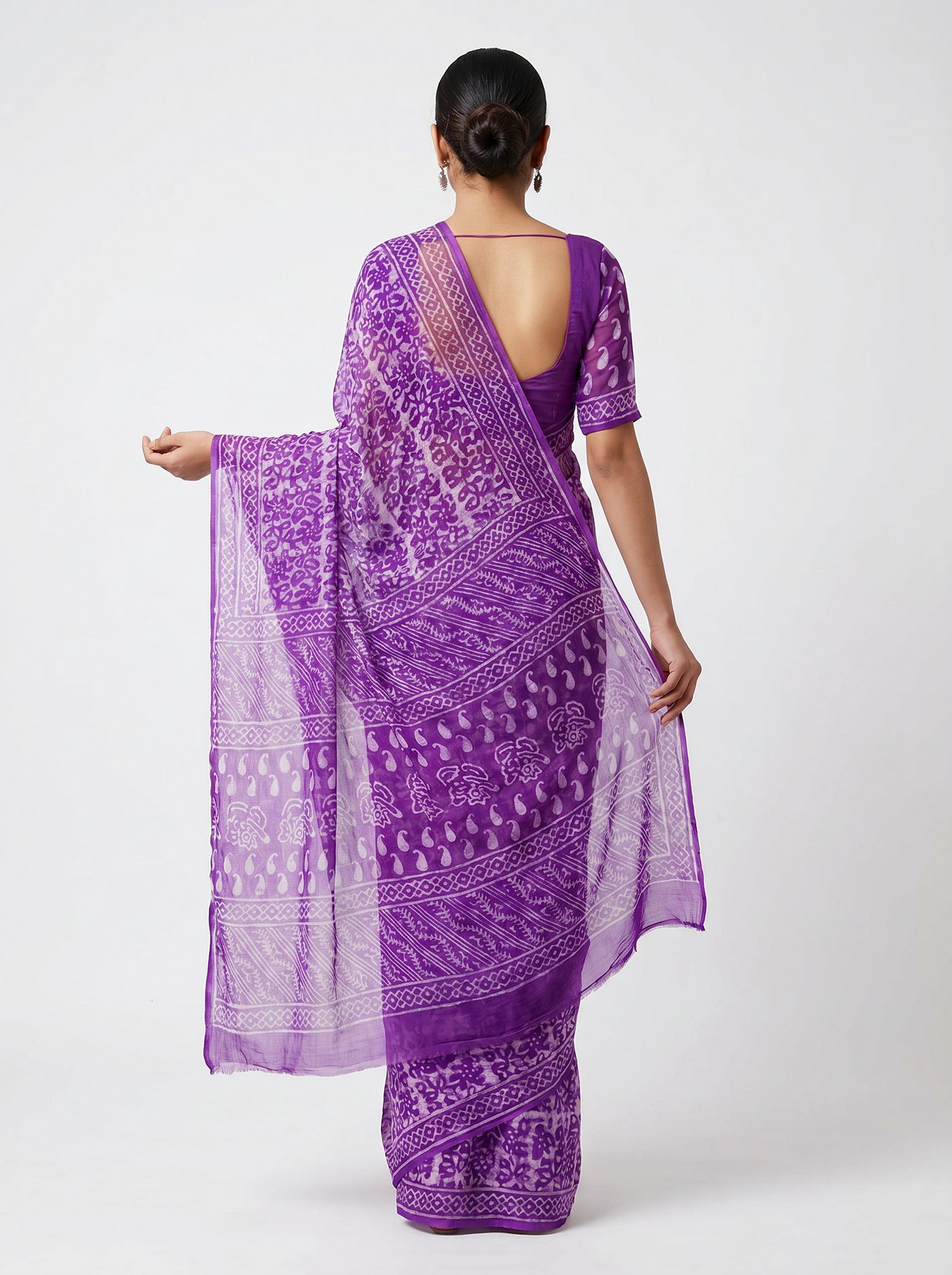 Pure Double Diamond Chiffon Saree | Violet Bagru Handblock Ajrakh Printed | Natural Dye | Nazakat image 3