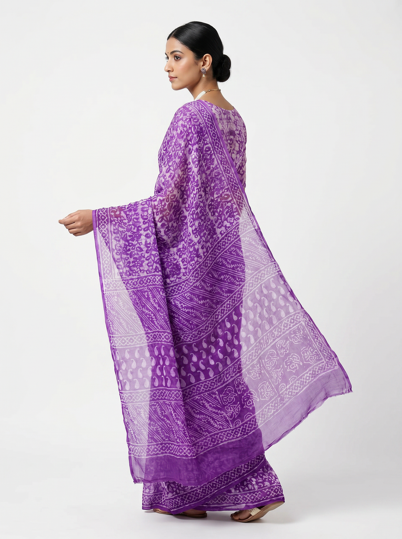 Pure Double Diamond Chiffon Saree | Violet Bagru Handblock Ajrakh Printed | Natural Dye | Nazakat image 4
