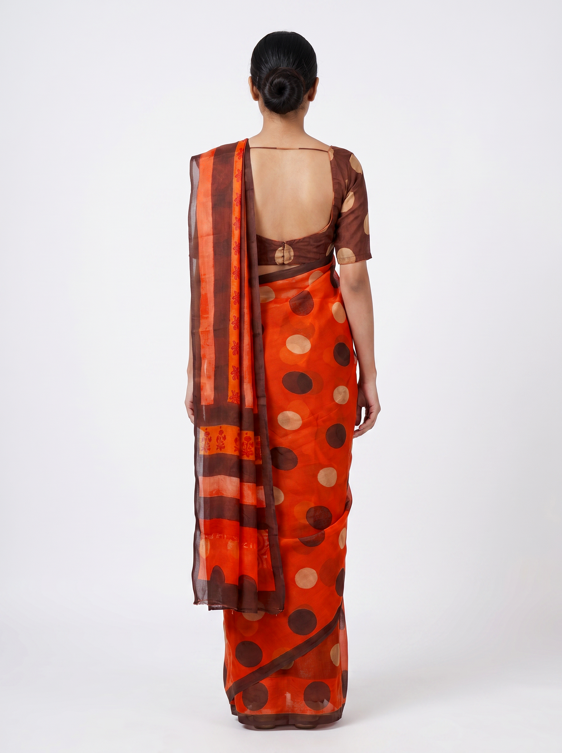 Pure Double Diamond Chiffon Saree | Burnt Orange + Wine Bagru Handblock Ajrakh Print | Natural Dye | Nazakat image 3
