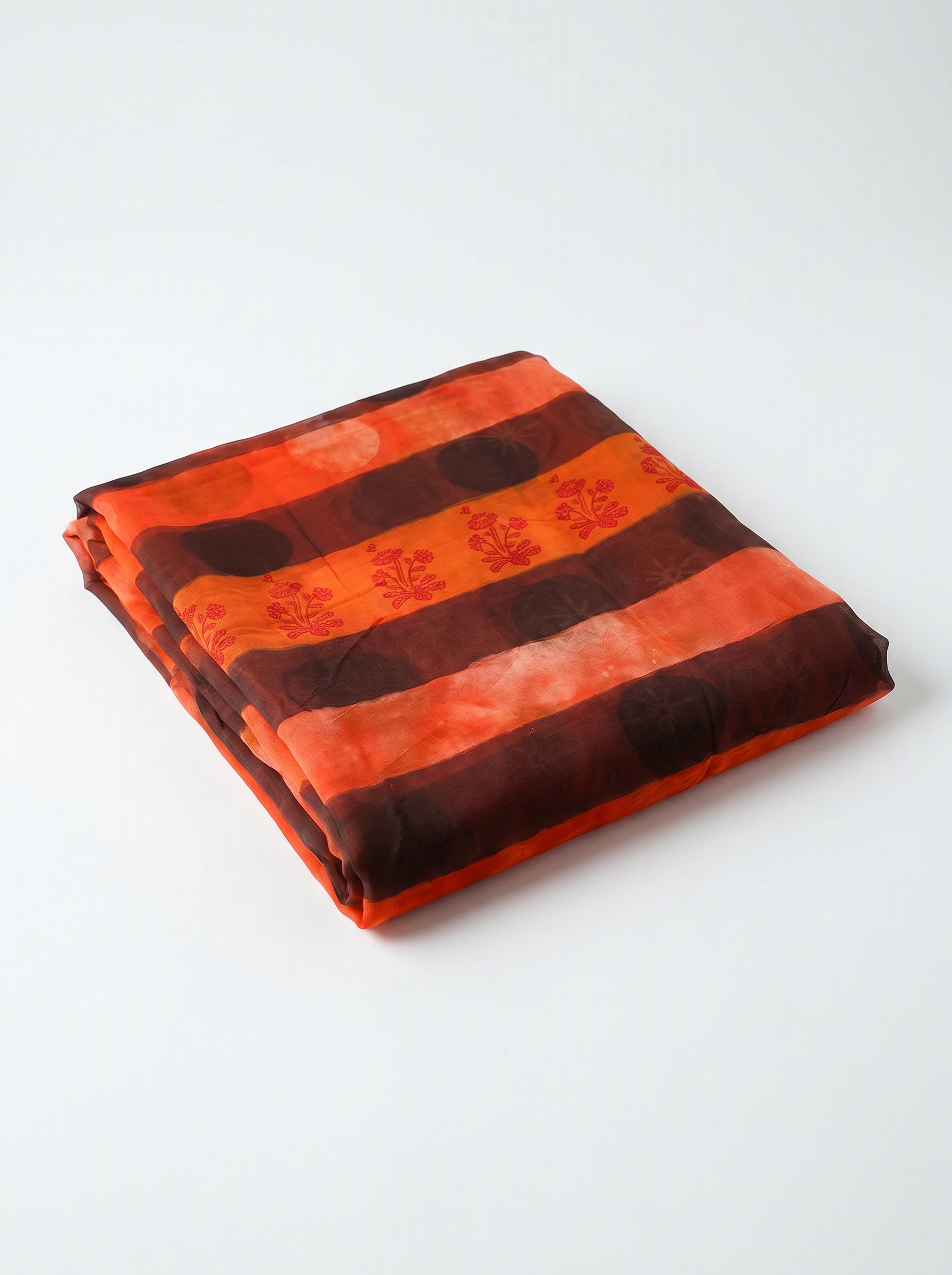Pure Double Diamond Chiffon Saree | Burnt Orange + Wine Bagru Handblock Ajrakh Print | Natural Dye | Nazakat image 5