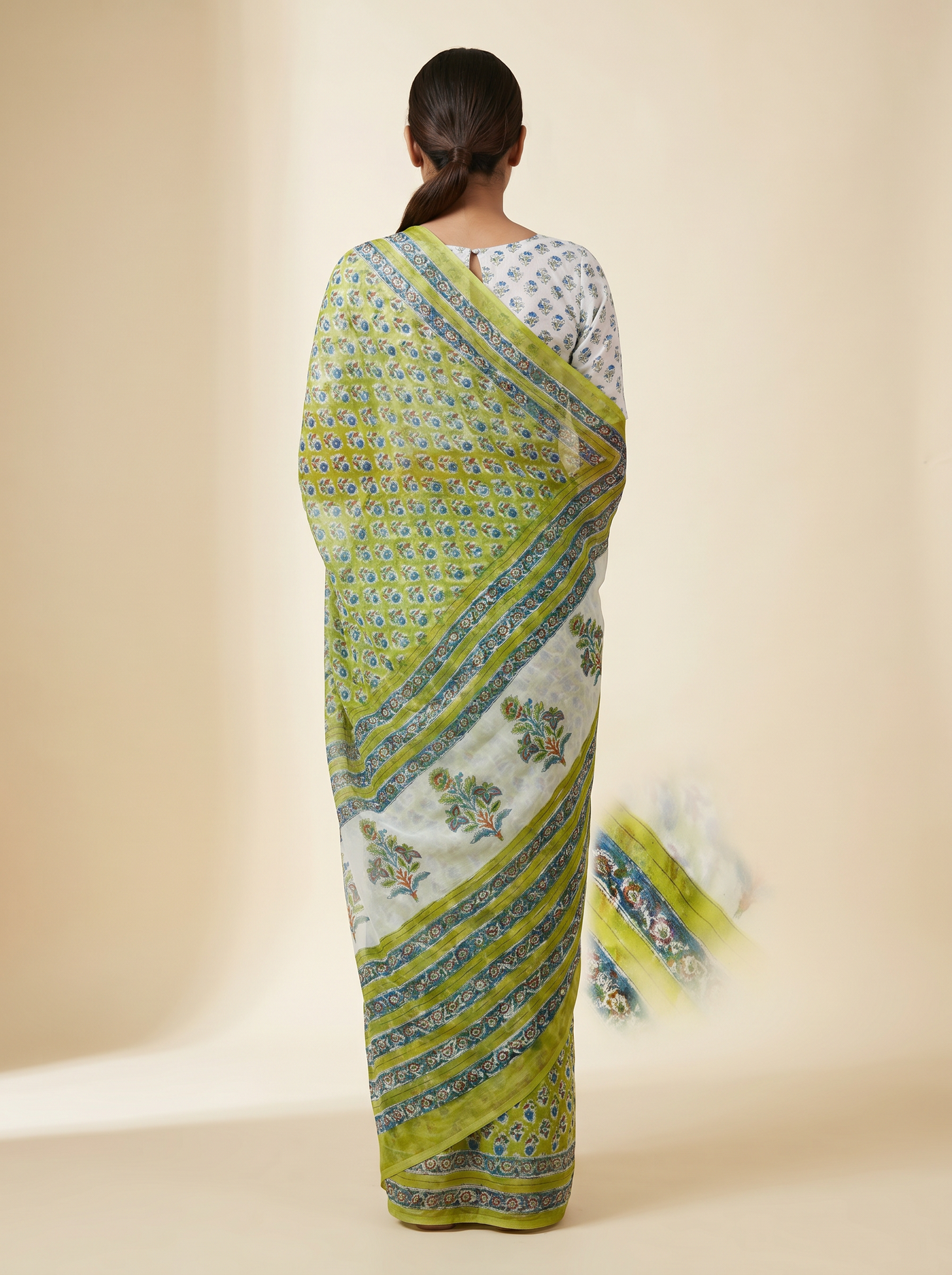 Pure Double Diamond Chiffon Saree | Assorted Bagru Handblock Ajrakh Printed | Natural Dye | Nazakat image 3