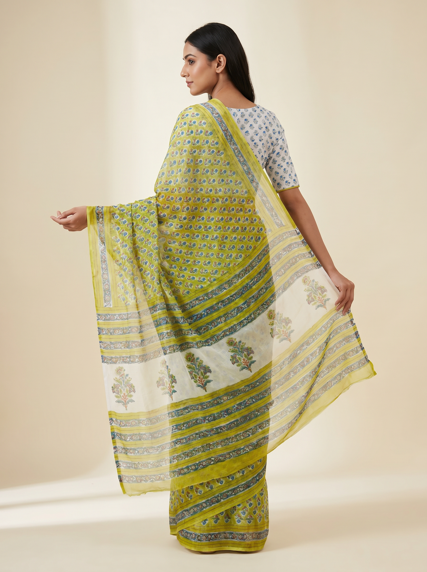Pure Double Diamond Chiffon Saree | Assorted Bagru Handblock Ajrakh Printed | Natural Dye | Nazakat image 4