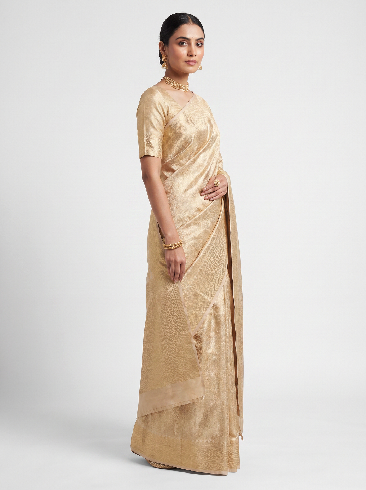 Pure Tissue Silk Saree | Off White + Beige Brocade Woven Zari | Self Design Zari Border | Pahiza Sarees image 2