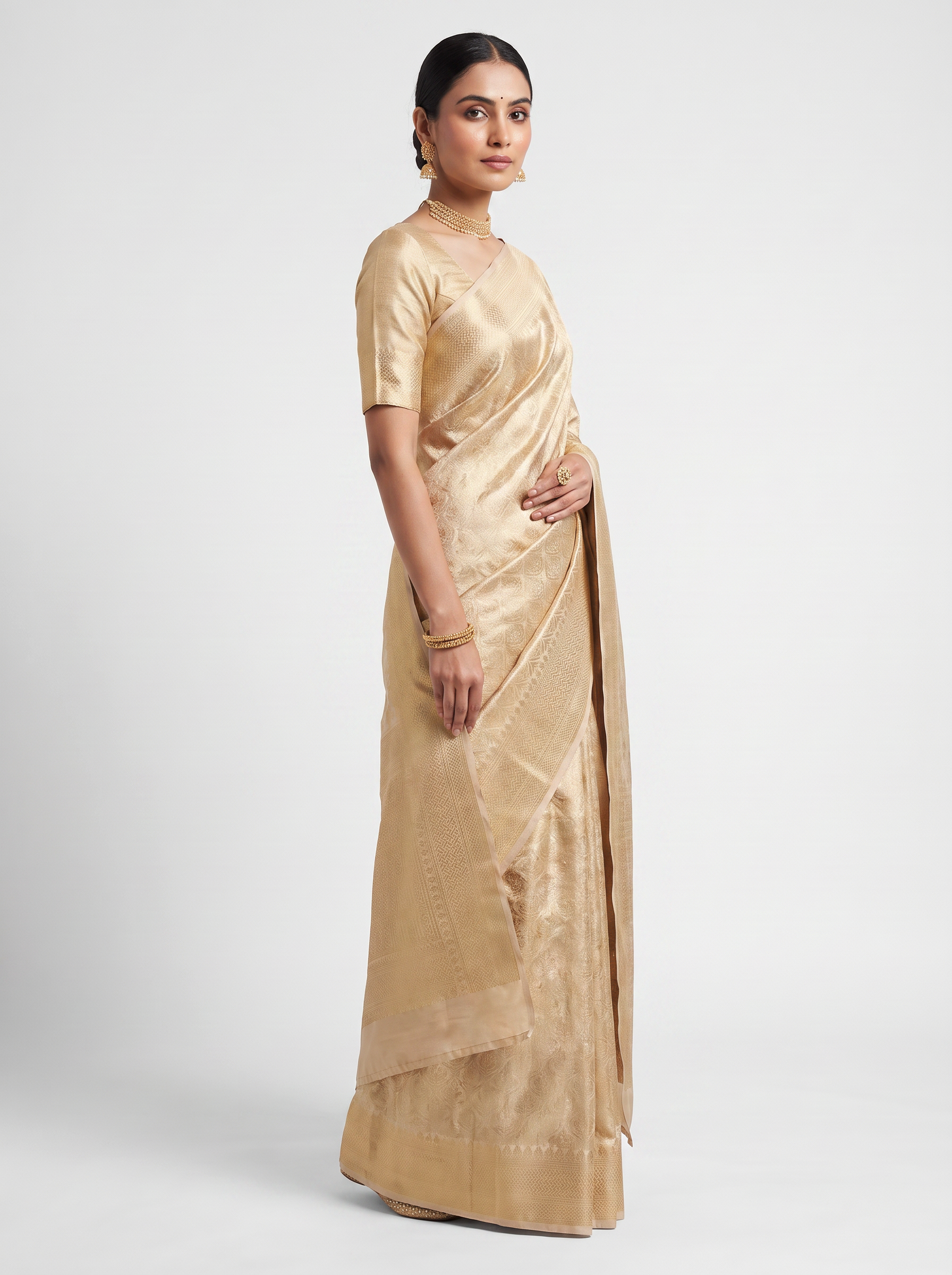 Pure Tissue Silk Saree | Off White + Beige Brocade Woven Zari | Self Design Zari Border | Pahiza Sarees image 2
