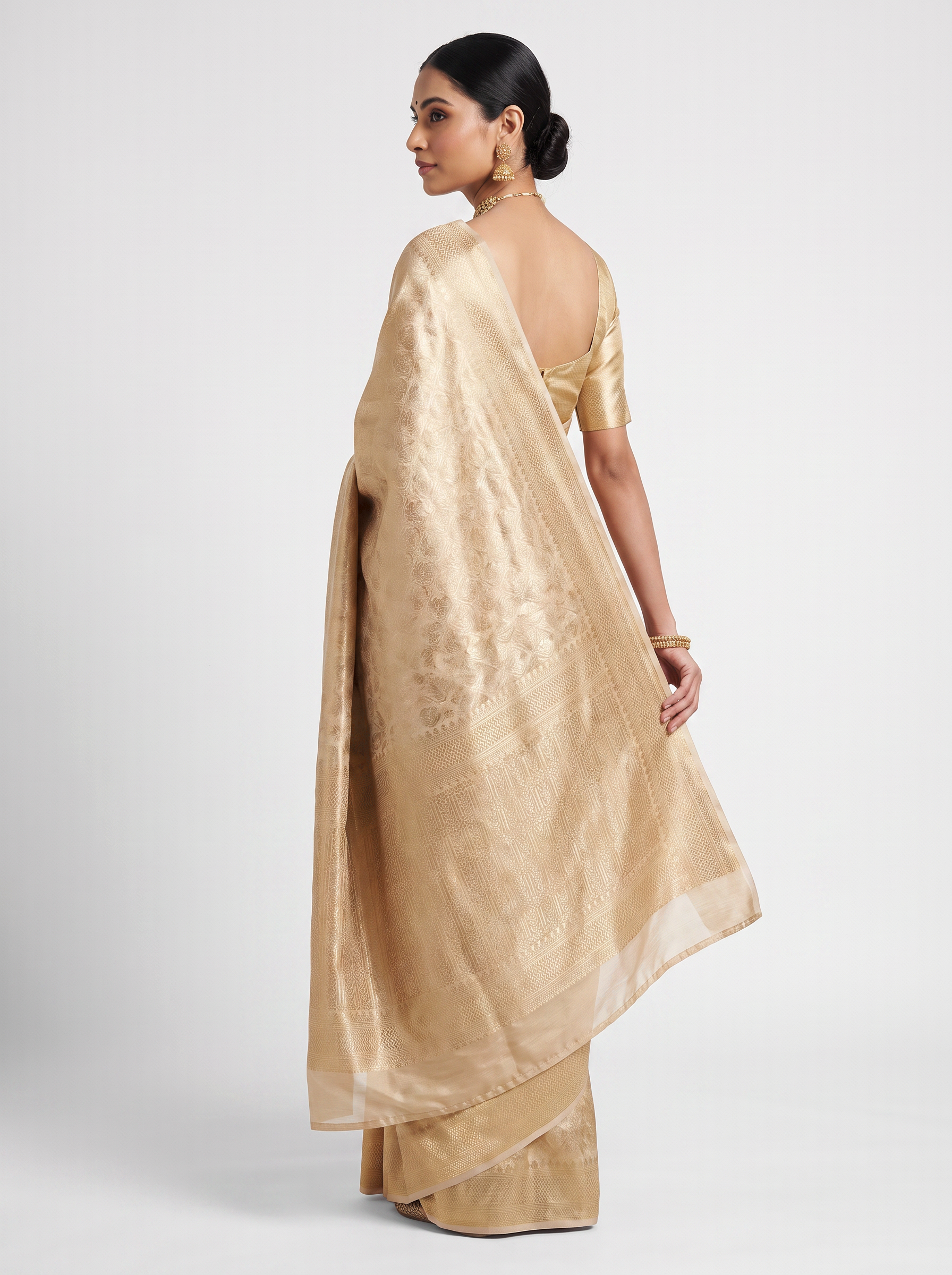 Pure Tissue Silk Saree | Off White + Beige Brocade Woven Zari | Self Design Zari Border | Pahiza Sarees image 3