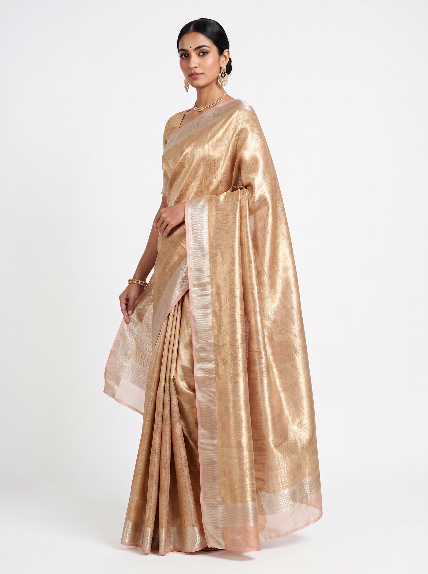 Pure Tissue Silk Saree | Brick Red + Peach Brocade Woven Zari | Contrast Zari Border | Pahiza Sarees image 2