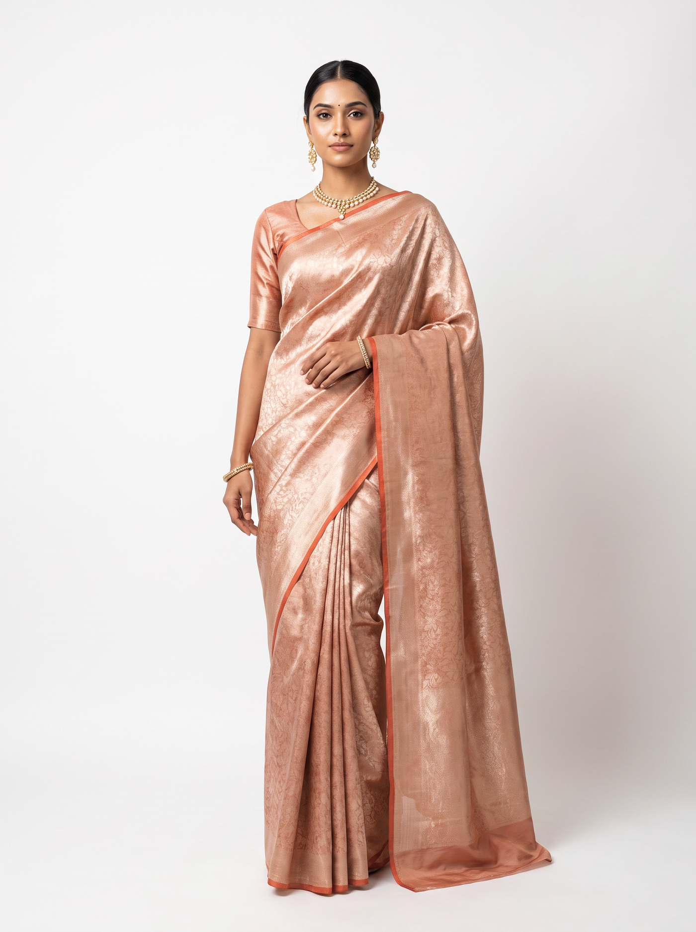 Brick Red + Terracotta pure tissue silk brocade saree with woven zari