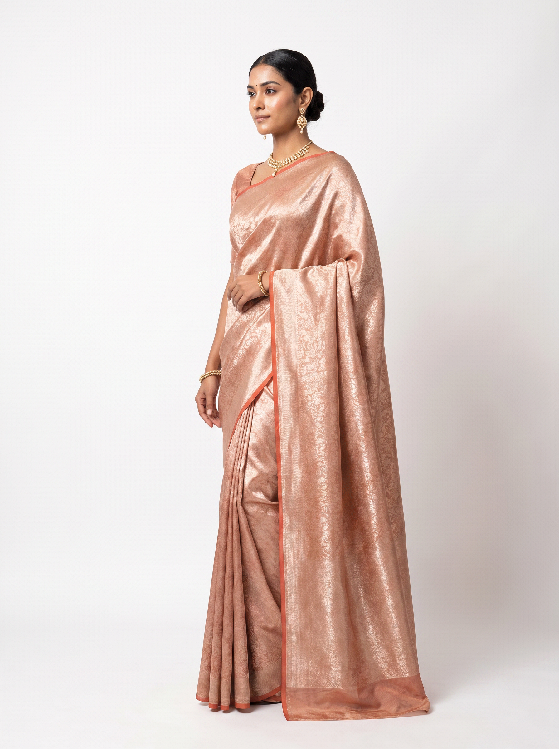 Pure Tissue Silk Saree | Brick Red + Terracotta Brocade Woven Zari | Contrast Zari Border | Pahiza Sarees image 2