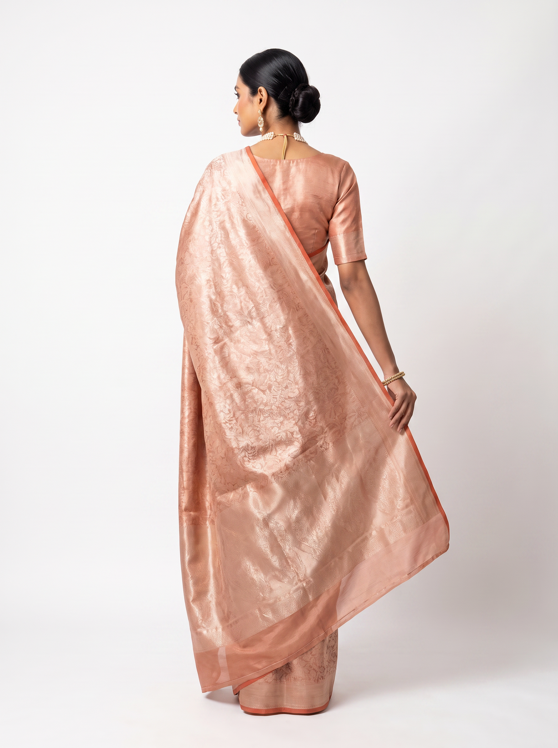 Pure Tissue Silk Saree | Brick Red + Terracotta Brocade Woven Zari | Contrast Zari Border | Pahiza Sarees image 3