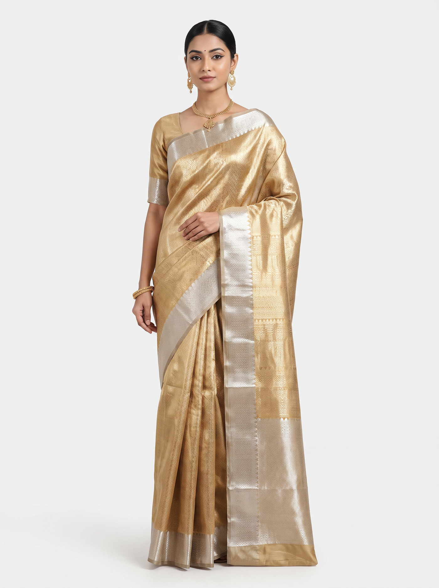 Burnt Orange + Grey pure tissue silk brocade saree with woven zari