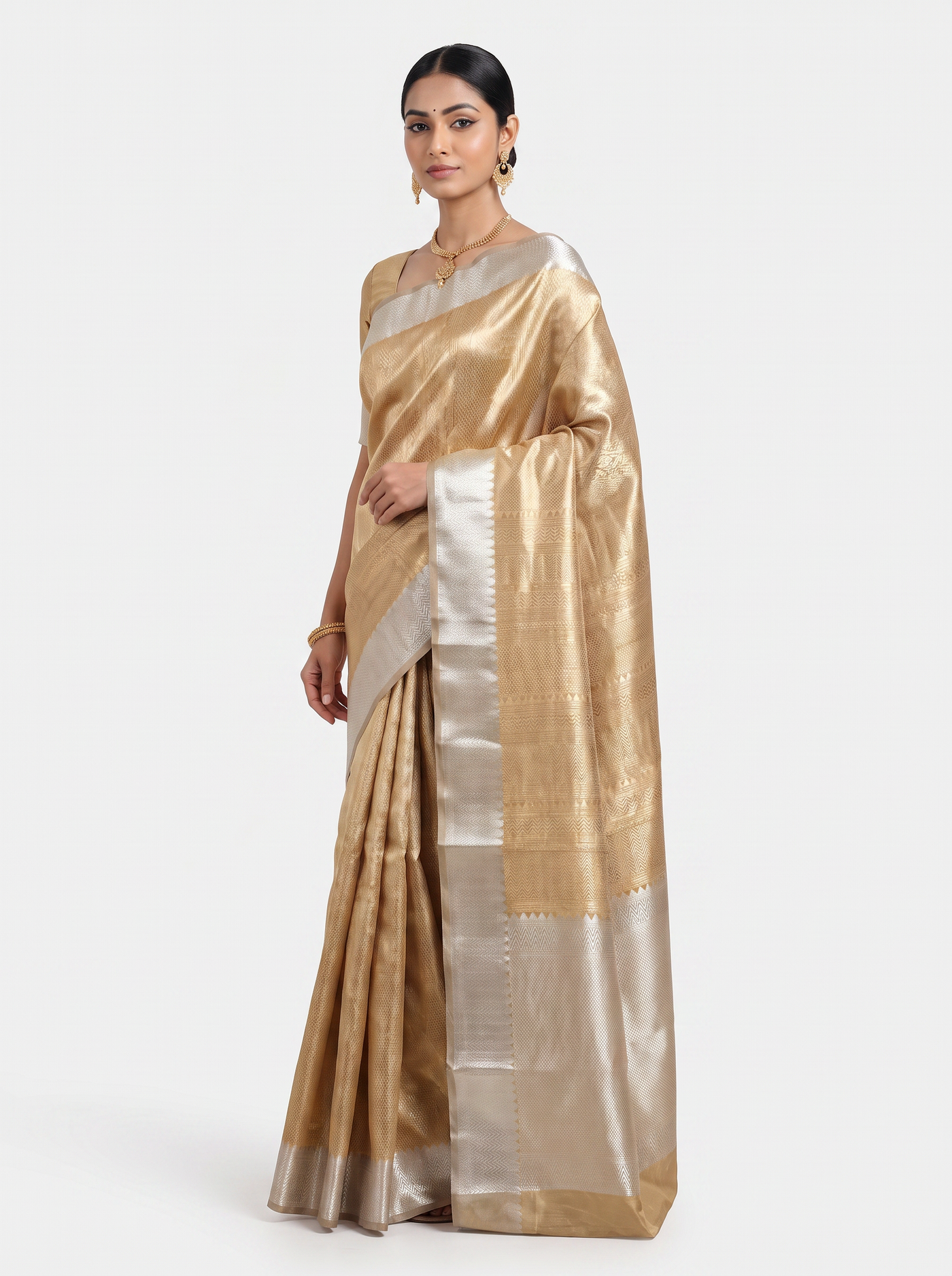 Pure Tissue Silk Saree | Burnt Orange + Grey Brocade Woven Zari | Contrast Zari Border | Pahiza Sarees image 2