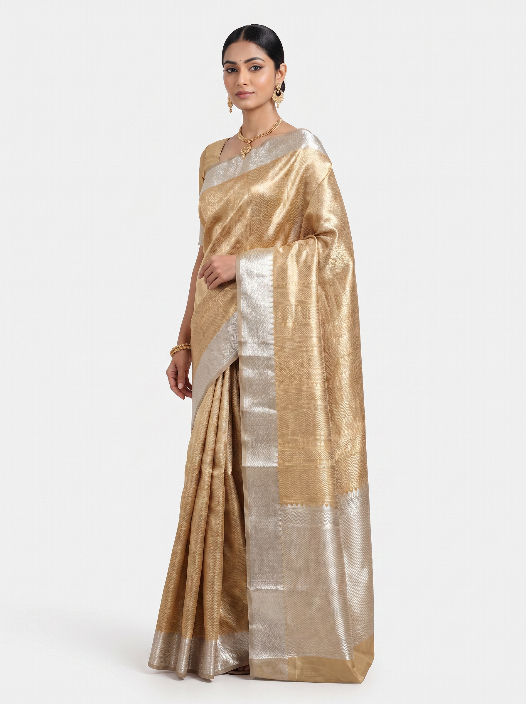 Pure Tissue Silk Saree | Burnt Orange + Grey Brocade Woven Zari | Contrast Zari Border | Pahiza Sarees image 2