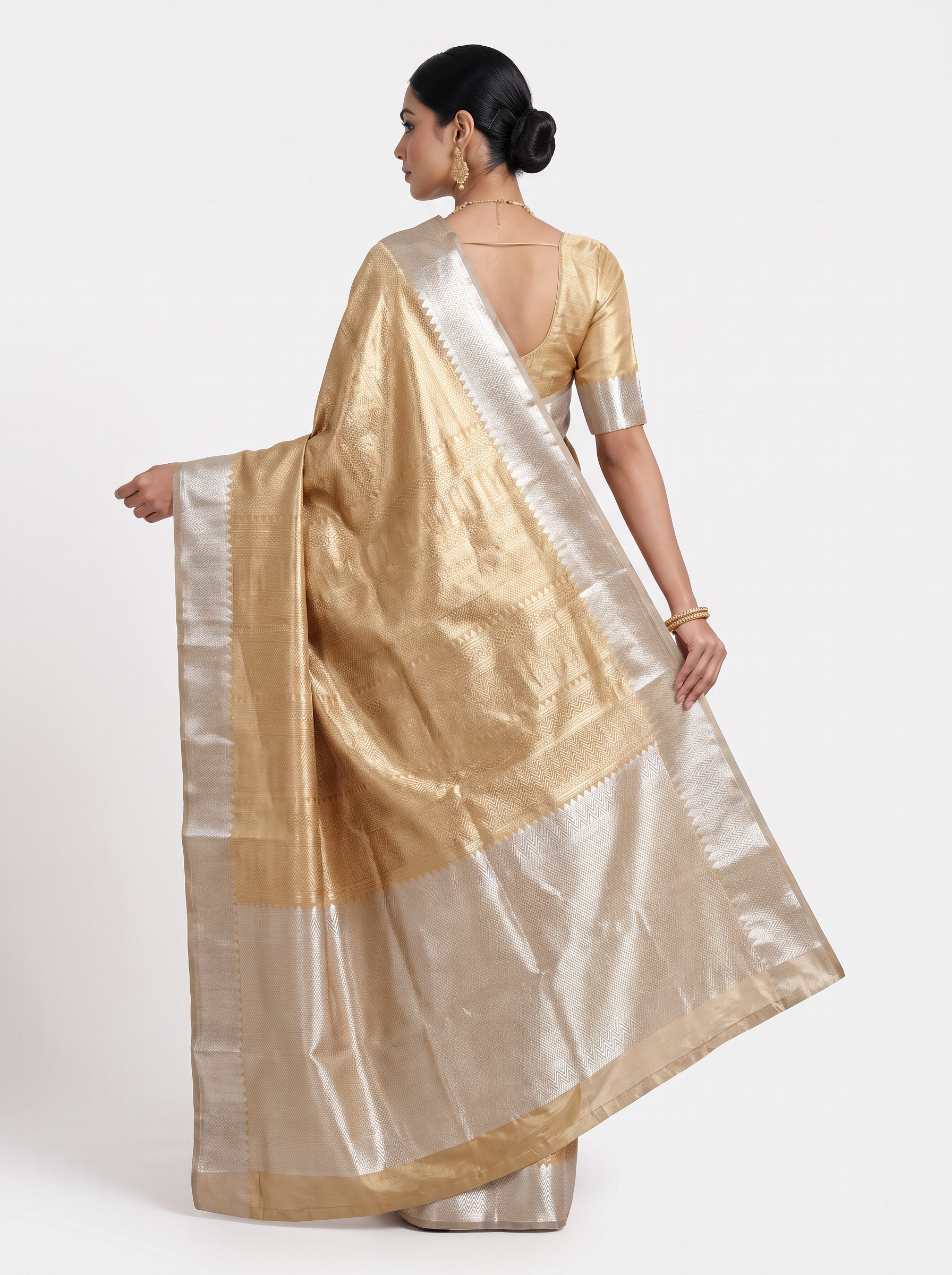 Pure Tissue Silk Saree | Burnt Orange + Grey Brocade Woven Zari | Contrast Zari Border | Pahiza Sarees image 3