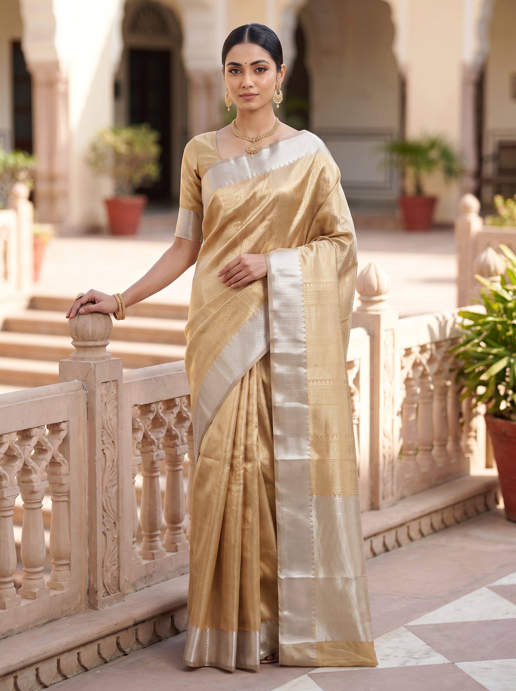 Pure Tissue Silk Saree | Burnt Orange + Grey Brocade Woven Zari | Contrast Zari Border | Pahiza Sarees image 4