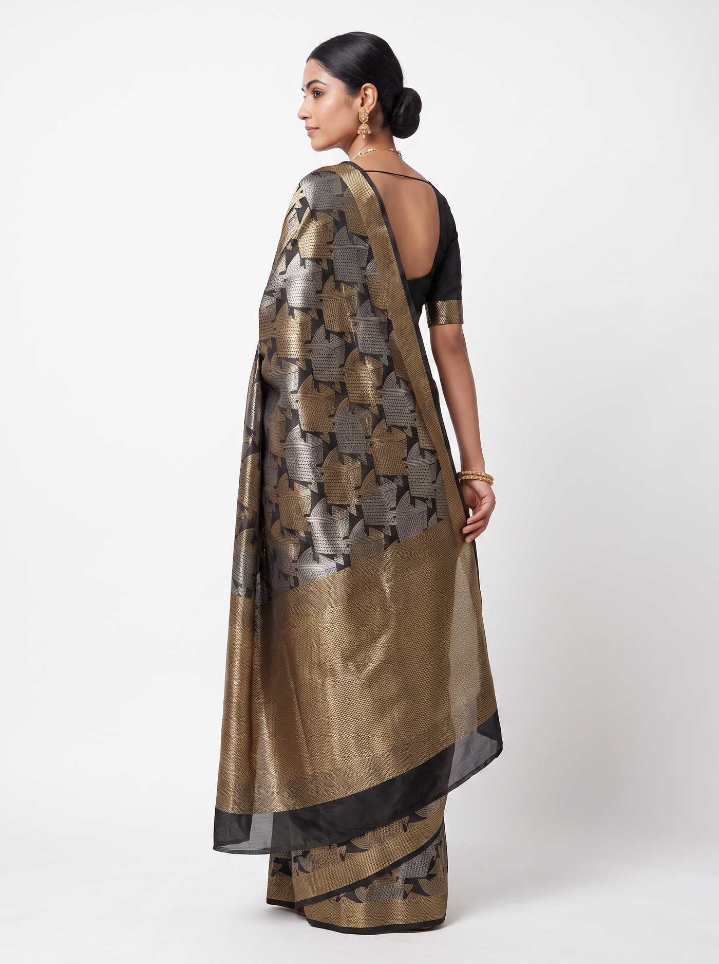 Pure Tissue Silk Saree | Burnt Orange + Grey Brocade Woven Zari | Self Design Zari Border | Pahiza Sarees | Design 5 image 3