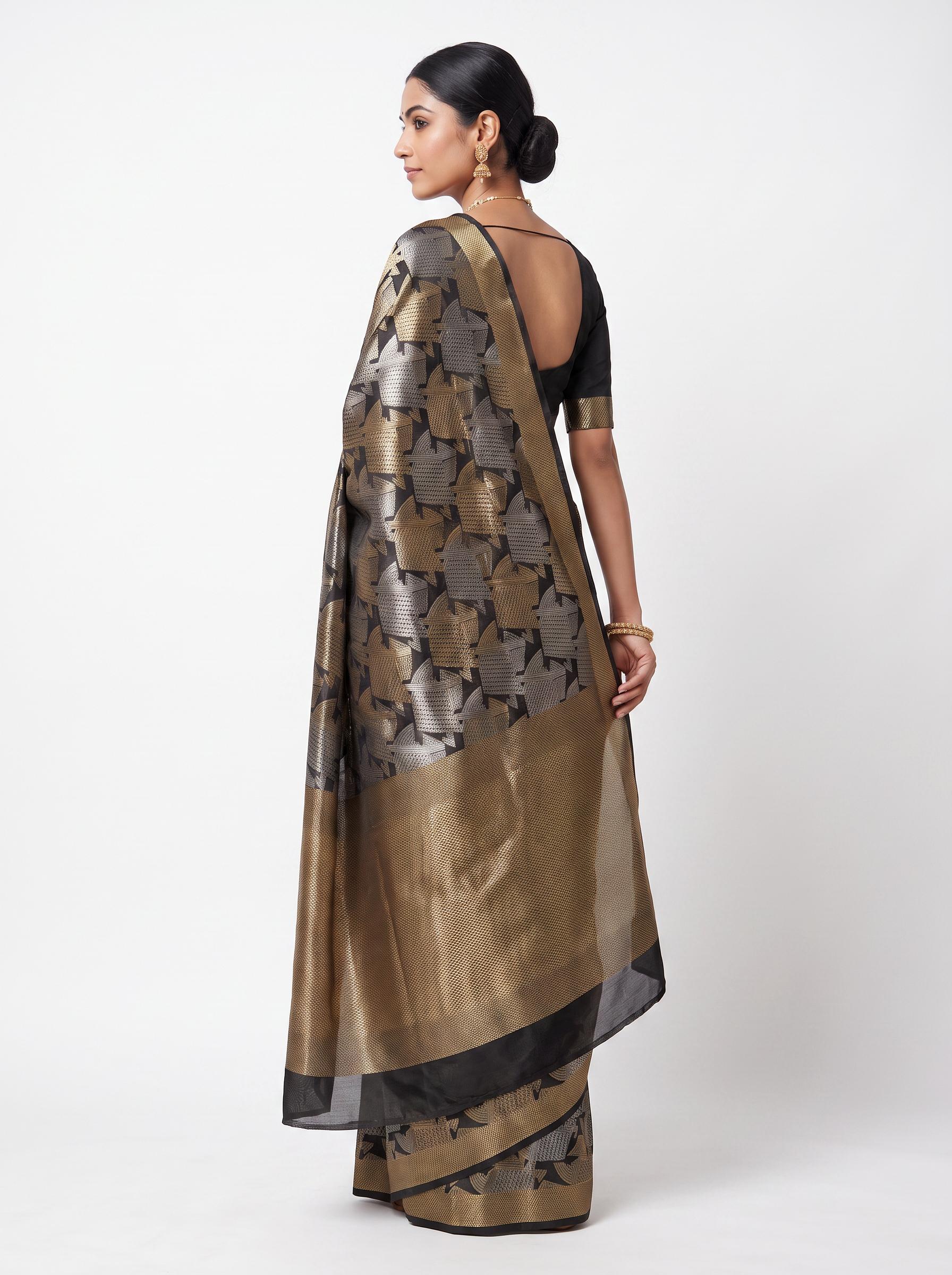 Pure Tissue Silk Saree | Burnt Orange + Grey Brocade Woven Zari | Self Design Zari Border | Pahiza Sarees | Design 5 image 3