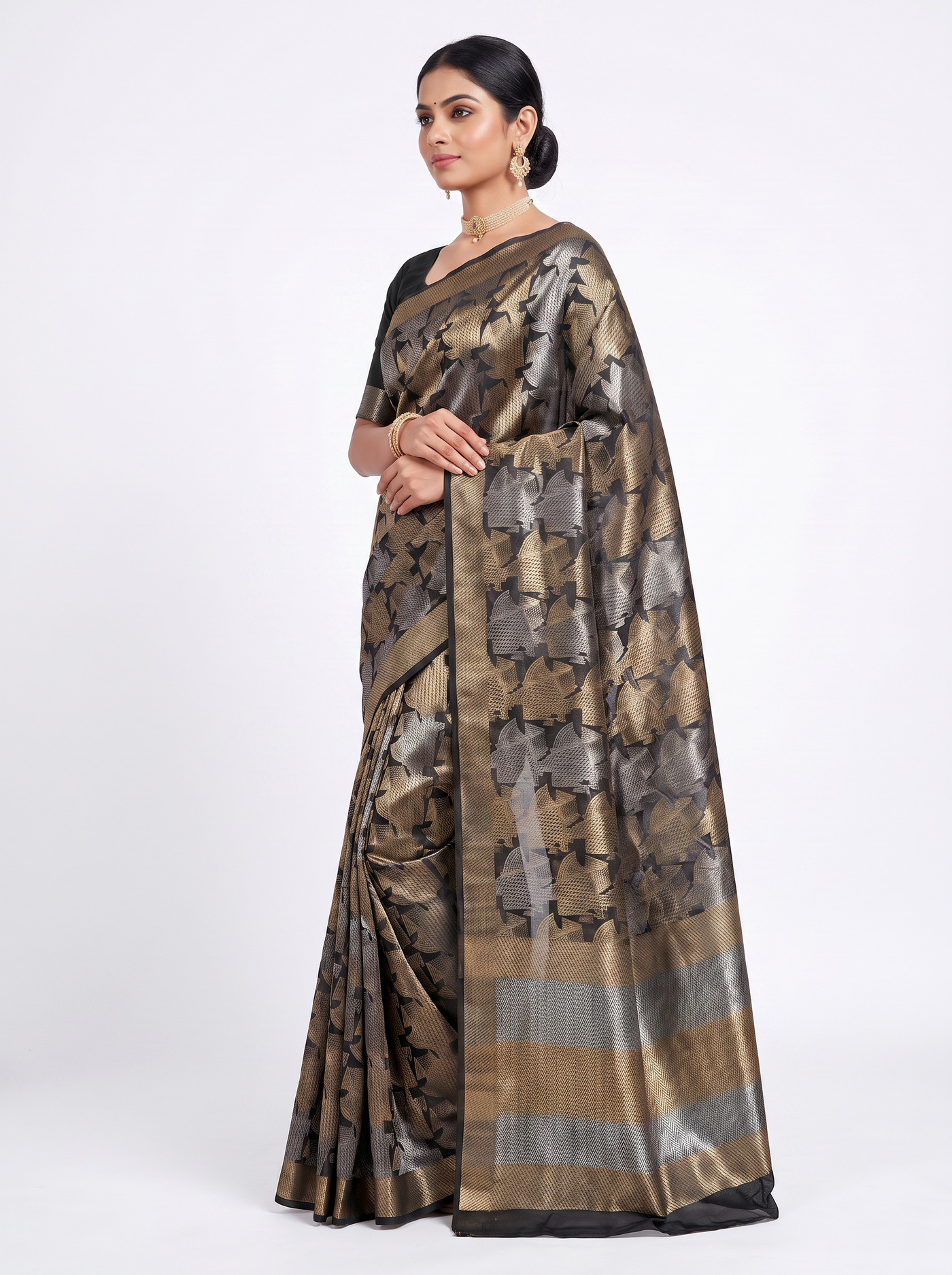 Pure Tissue Silk Saree | Burnt Orange + Grey Brocade Woven Zari | Self Design Zari Border | Pahiza Sarees image 2