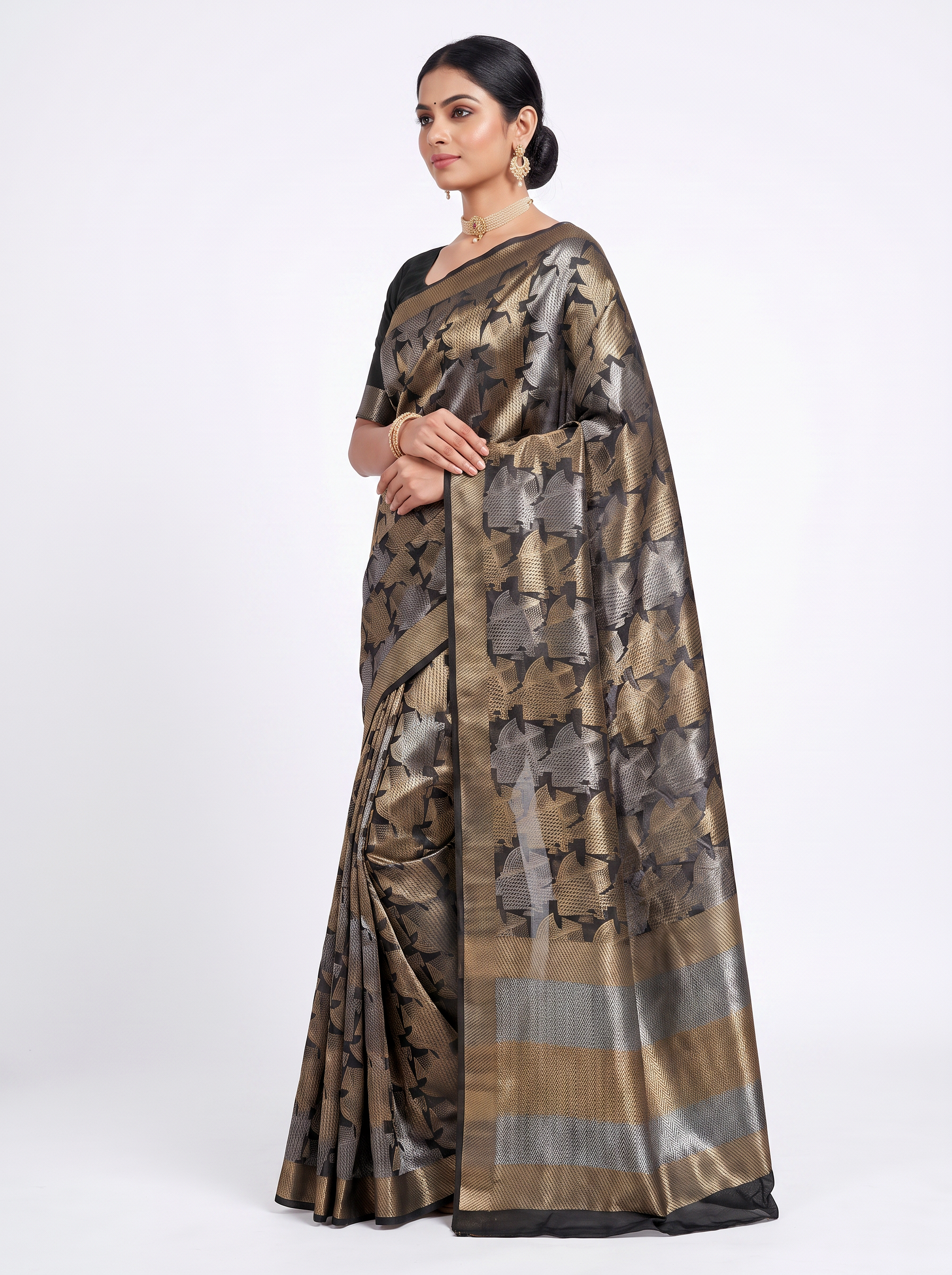 Pure Tissue Silk Saree | Burnt Orange + Grey Brocade Woven Zari | Self Design Zari Border | Pahiza Sarees image 2