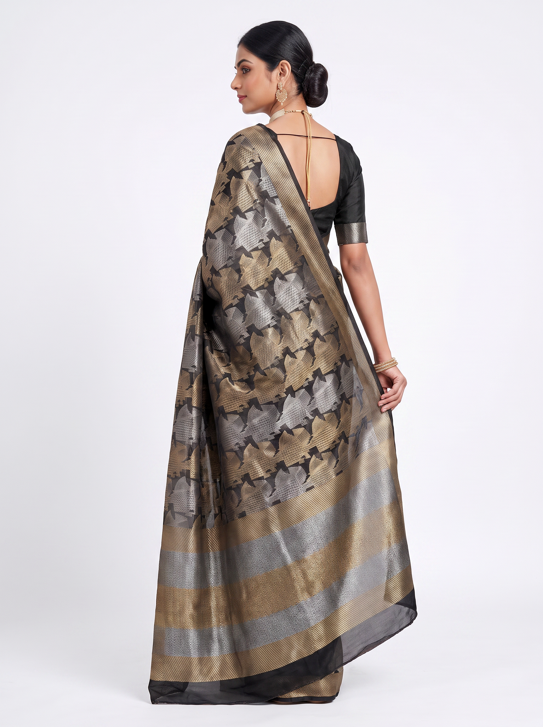 Pure Tissue Silk Saree | Burnt Orange + Grey Brocade Woven Zari | Self Design Zari Border | Pahiza Sarees image 3