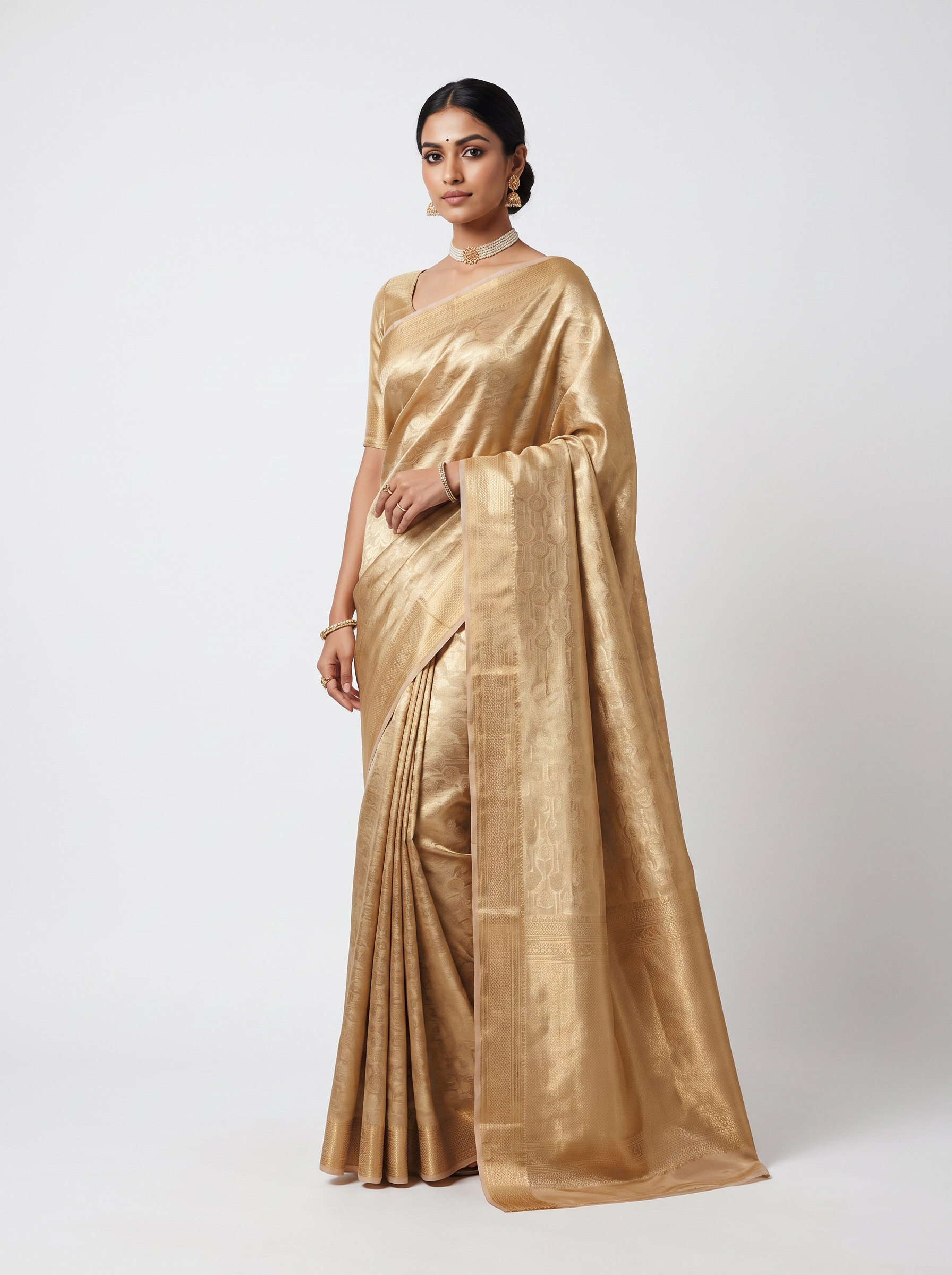 Burnt Orange + Honey Yellow pure tissue silk brocade saree with woven zari