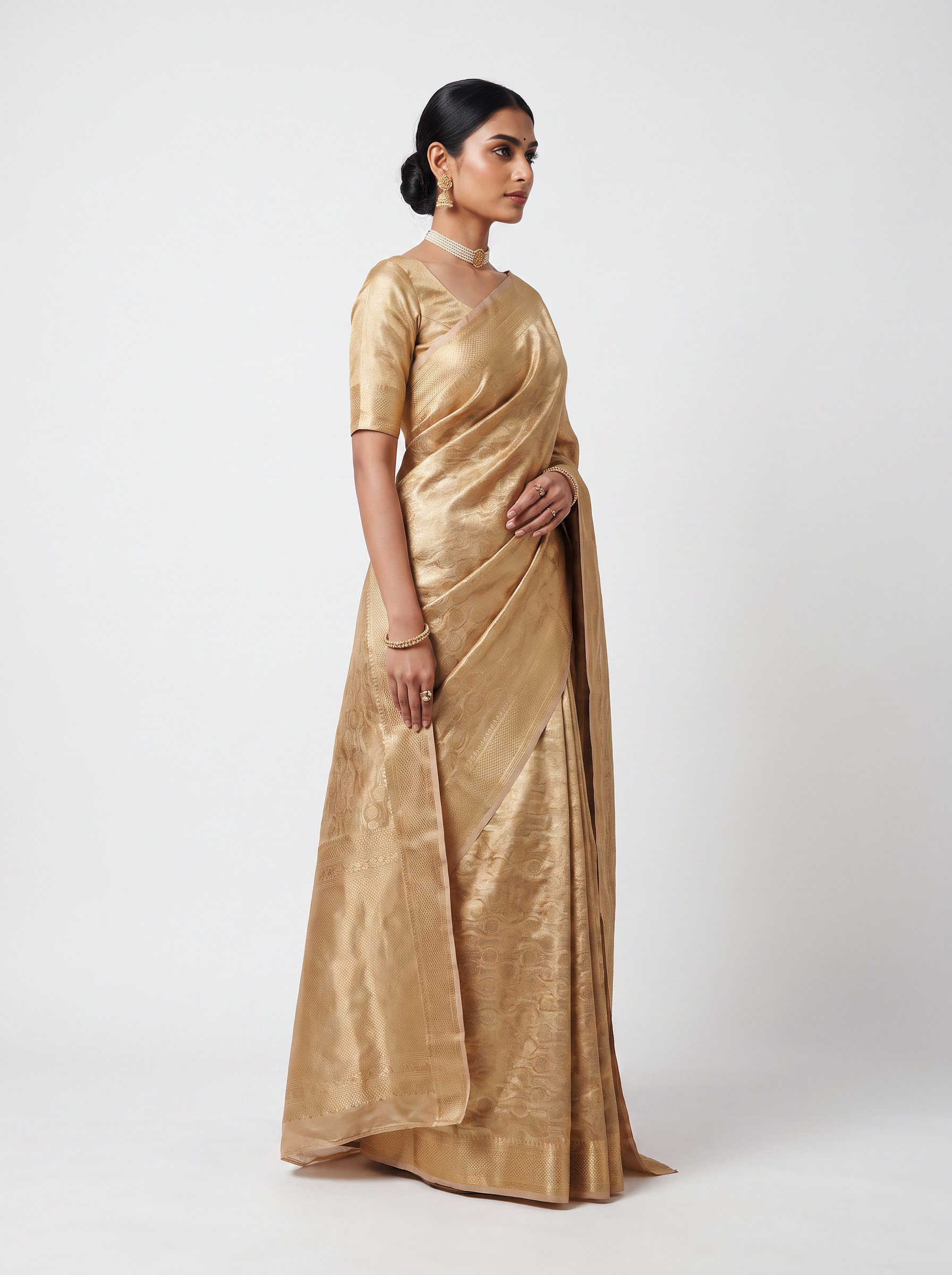 Pure Tissue Silk Saree | Burnt Orange + Honey Yellow Brocade Woven Zari | Contrast Zari Border | Pahiza Sarees image 2