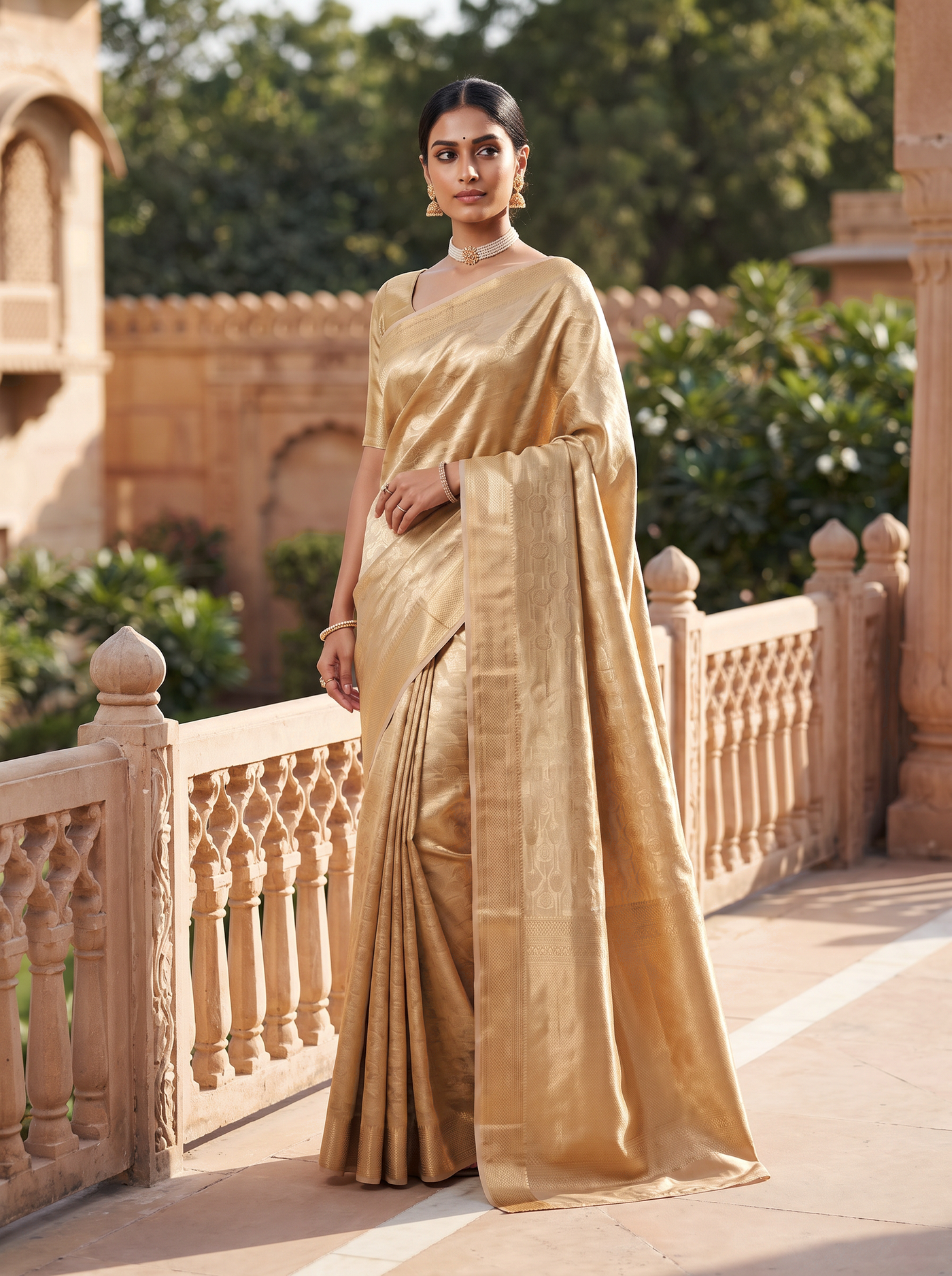 Pure Tissue Silk Saree | Burnt Orange + Honey Yellow Brocade Woven Zari | Contrast Zari Border | Pahiza Sarees image 4